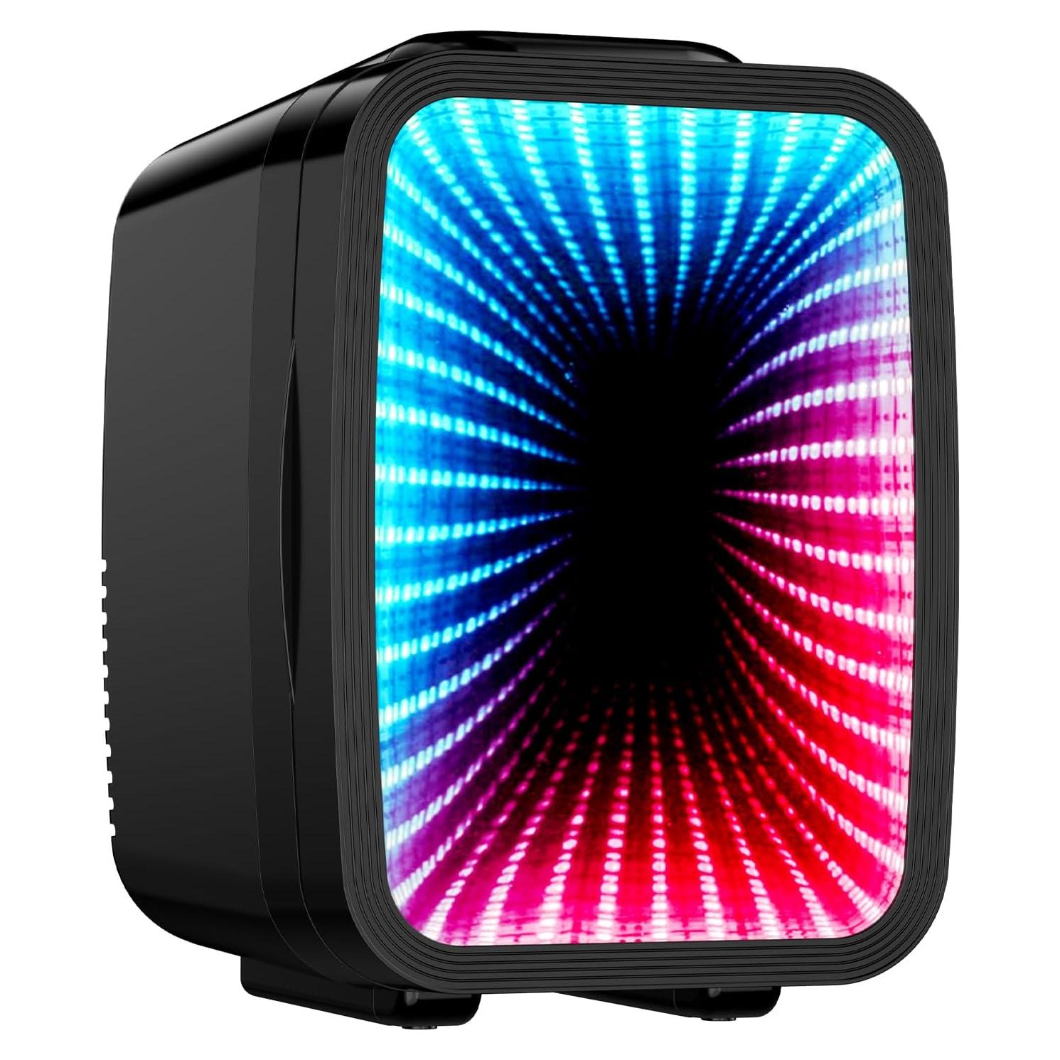 MF01C Mini Fridge, 7 Light Modes With Running Light Mode, 4 Liter/6 Cans, Quiet Cooling & Retention Function, AC/DC Power, Gaming Mini Fridge for Bedrooms, Office and Car