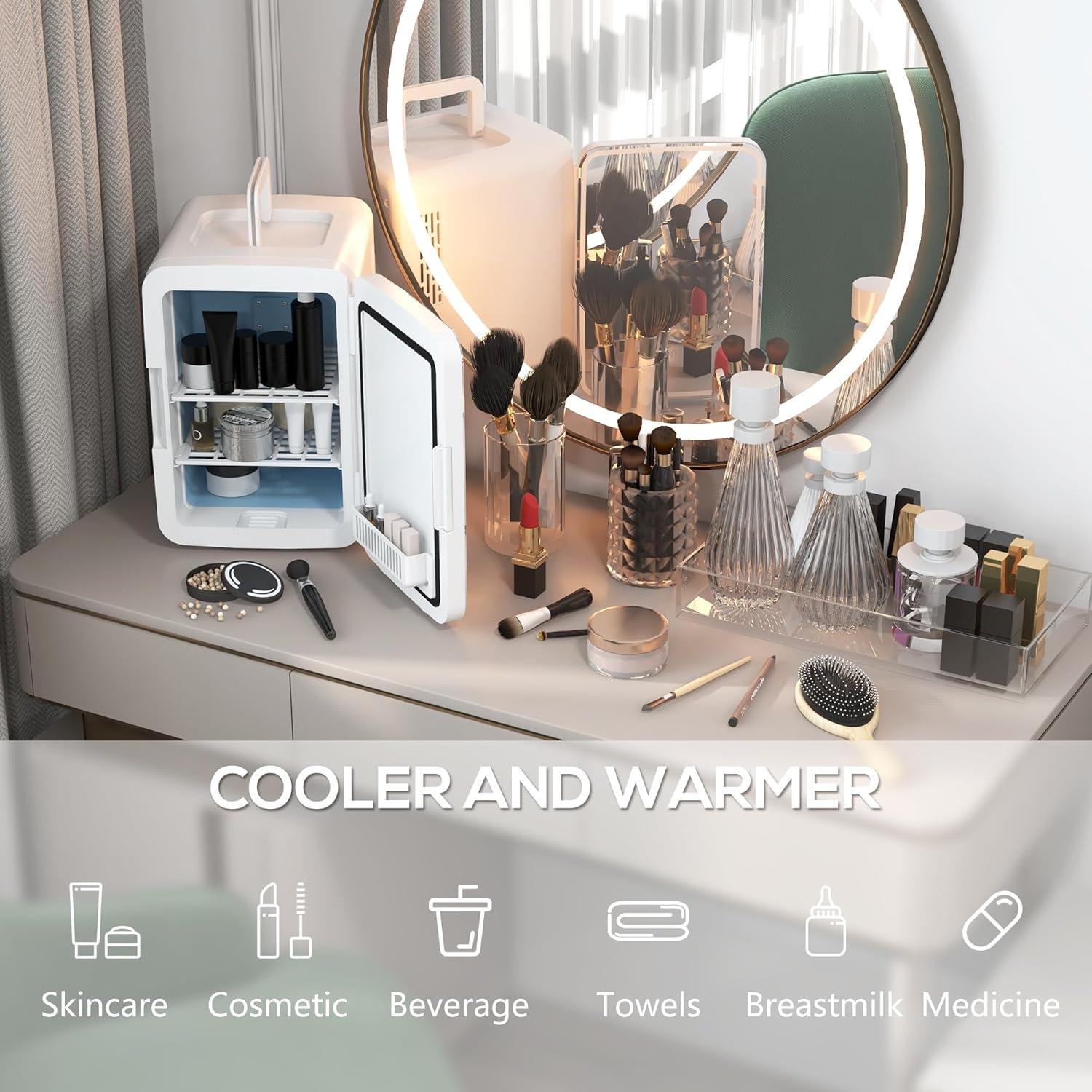 Mini Nevera HOMCOM 10L con Espejo LED para Cuidado de Piel