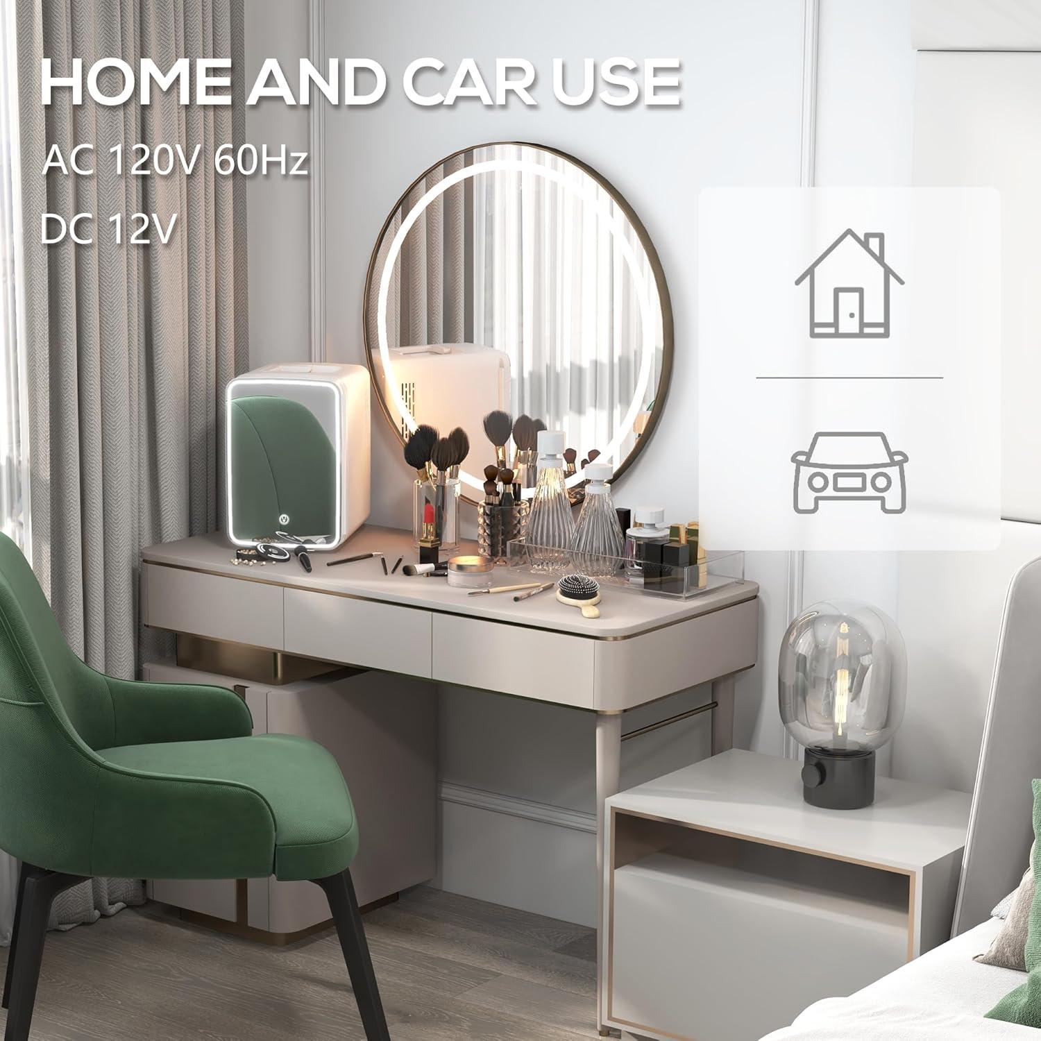 Mini Nevera HOMCOM 10L con Espejo LED para Cuidado de Piel