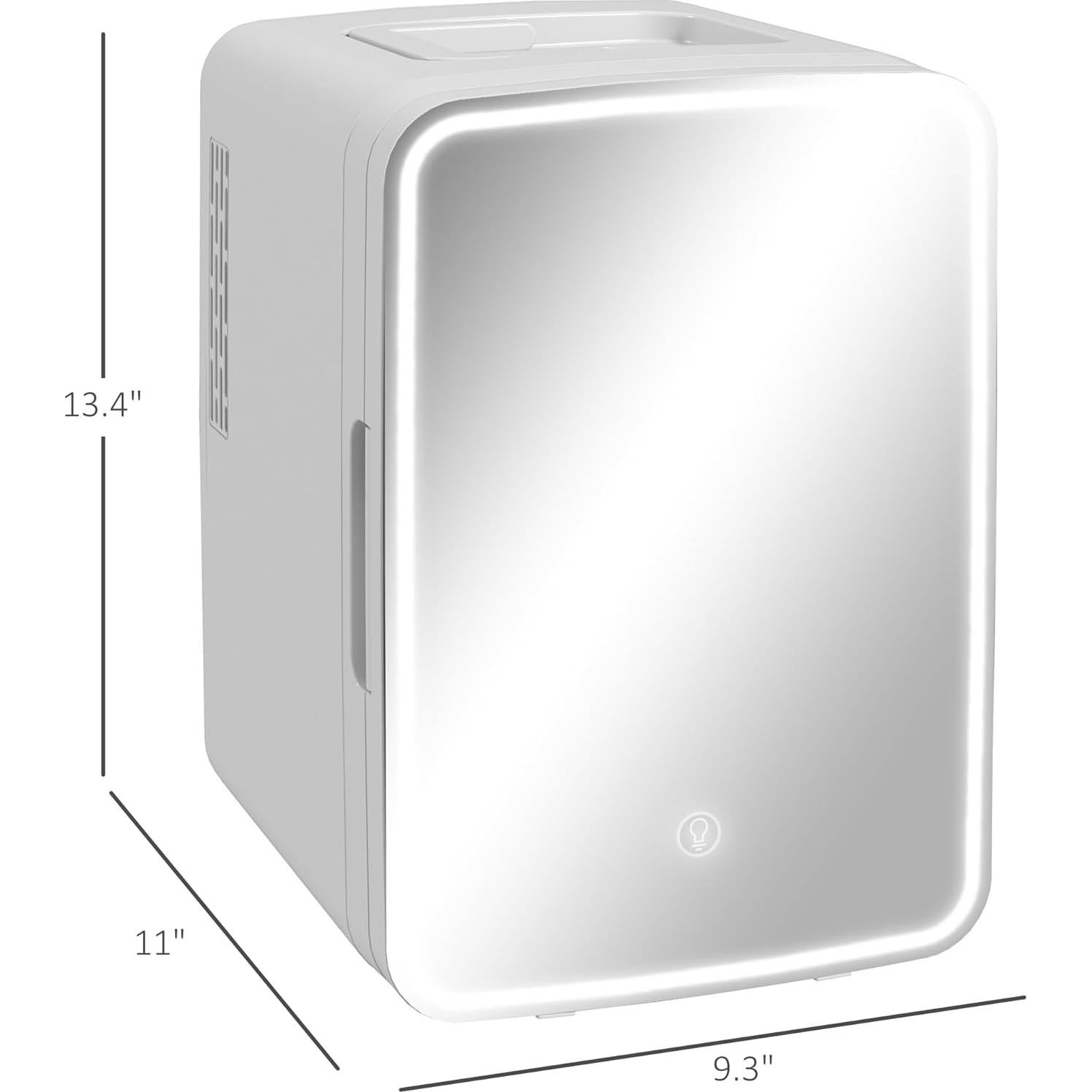 Mini Nevera HOMCOM 10L con Espejo LED para Cuidado de Piel