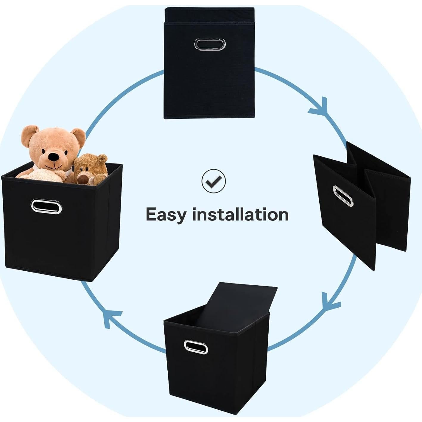 Cajas de Almacenamiento Plegables Yunkeeper 33x33 cm Set de 3 Negro