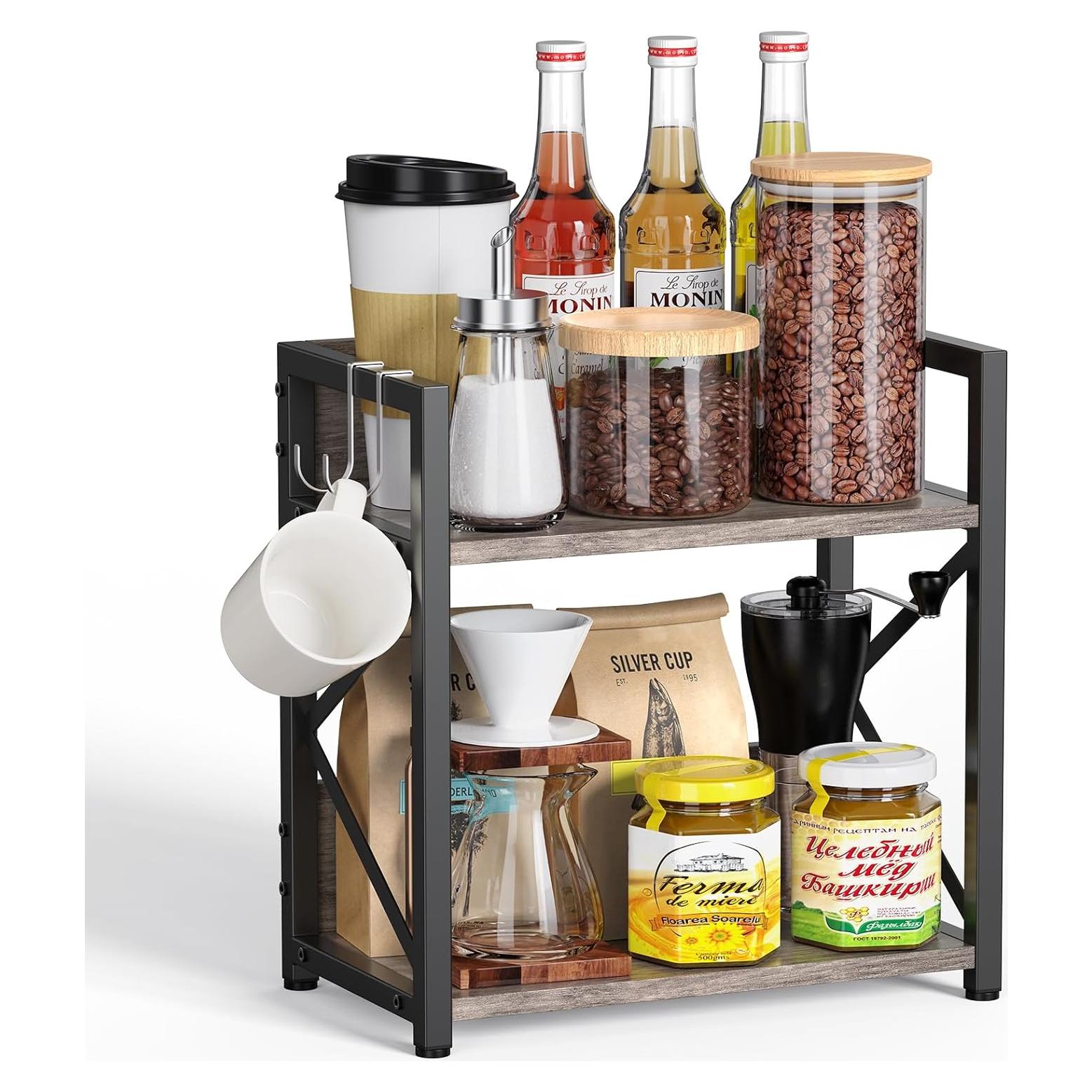 Organizador de Encimera RUILALIFE Grande 2 Niveles Madera Gris