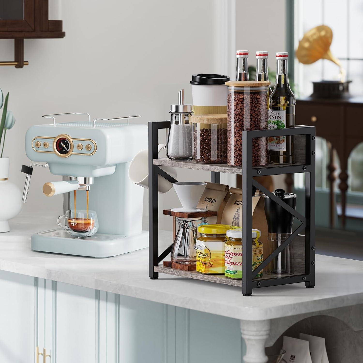 Organizador de Encimera RUILALIFE Grande 2 Niveles Madera Gris