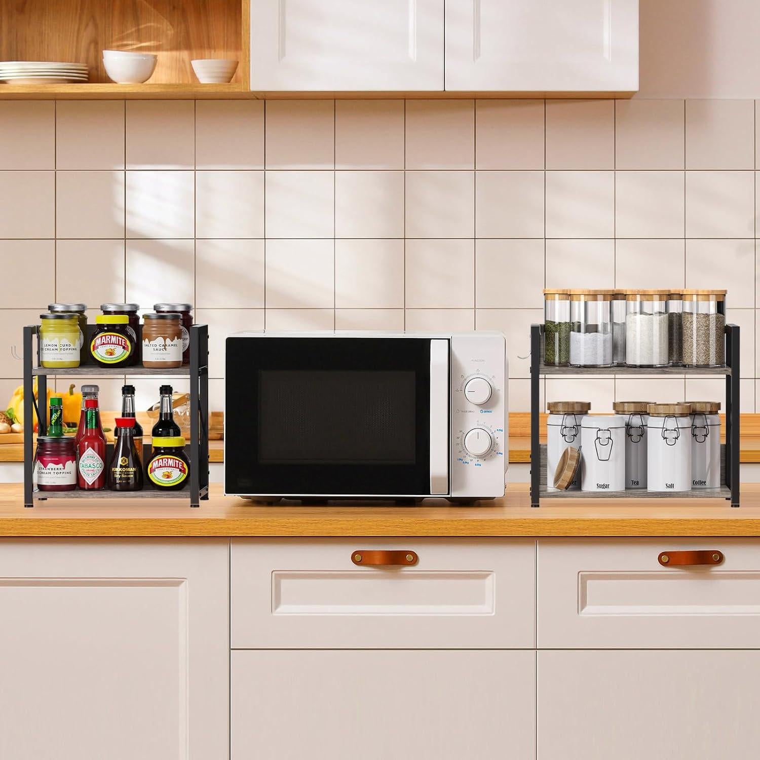 Organizador de Encimera RUILALIFE Grande 2 Niveles Madera Gris