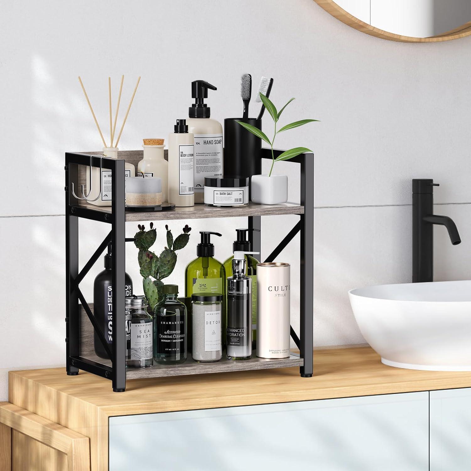 Organizador de Encimera RUILALIFE Grande 2 Niveles Madera Gris