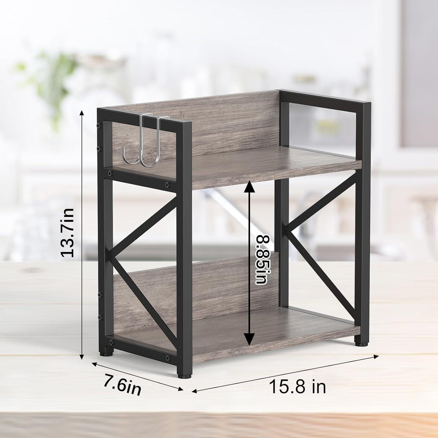 Organizador de Encimera RUILALIFE Grande 2 Niveles Madera Gris