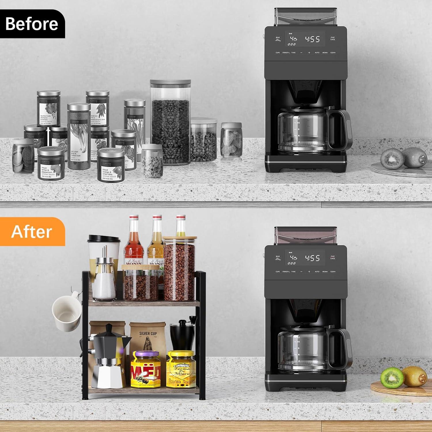 Organizador de Encimera RUILALIFE Grande 2 Niveles Madera Gris