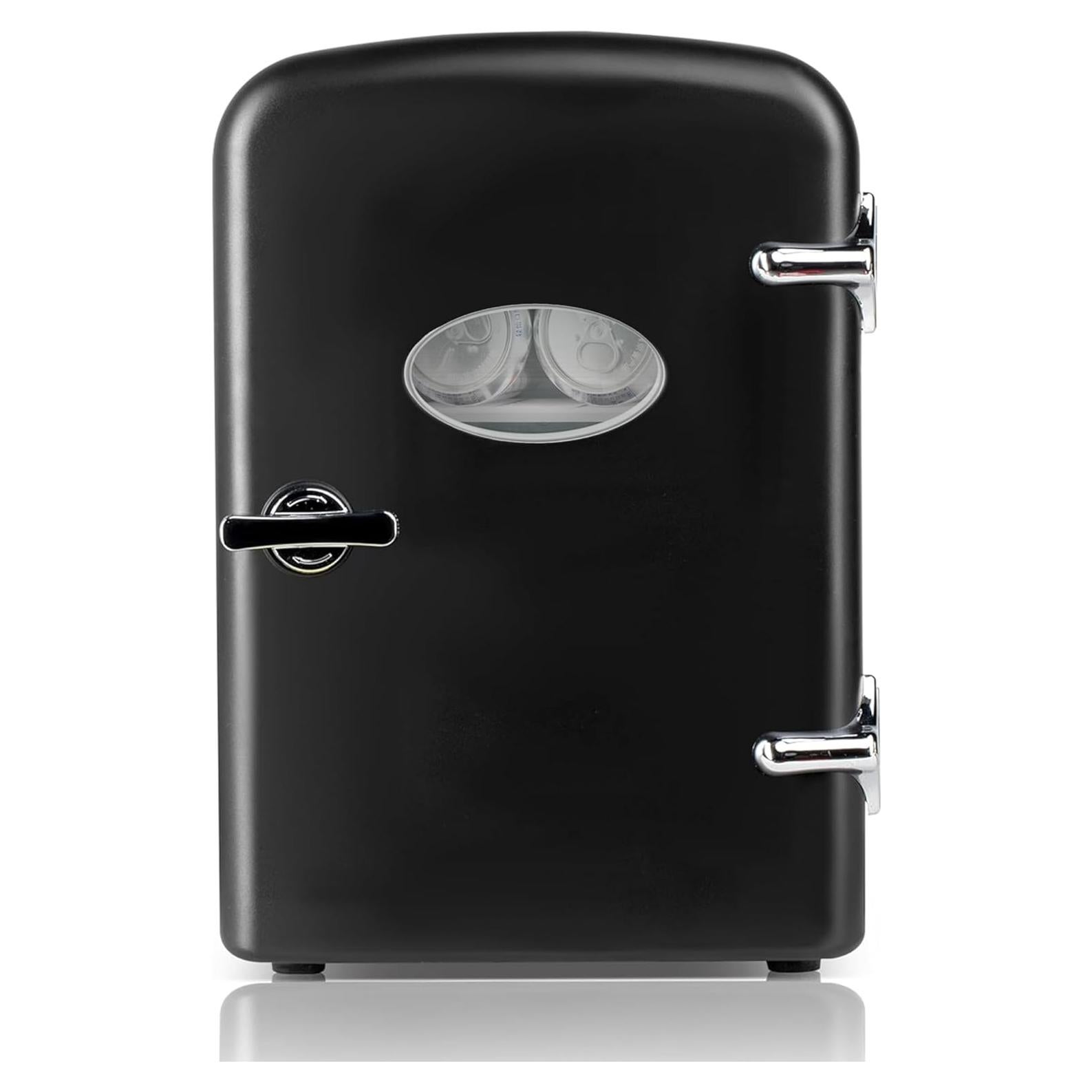 Simple Deluxe 4L/6 Can Mini Fridge with Observation Window, Portable Cooler & Warmer Freon-Free Small Refrigerator, Compact Fridge for Skincare, Beverage, Food, Cosmetics, Black