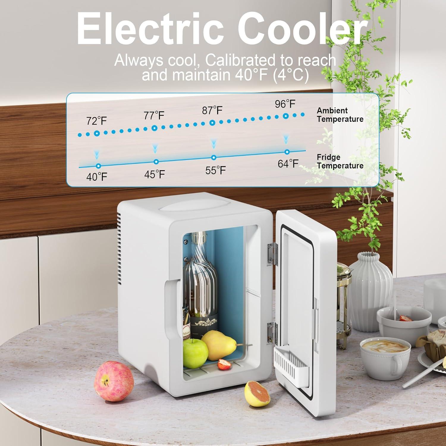 Mini Fridge 6L for Bedroom, Makeup Little Refrigerator with LED Light Portable Cosmetic Fridge for Dorm and Office, Desk Personal Cooler for Beauty Skincare Product and Food, White