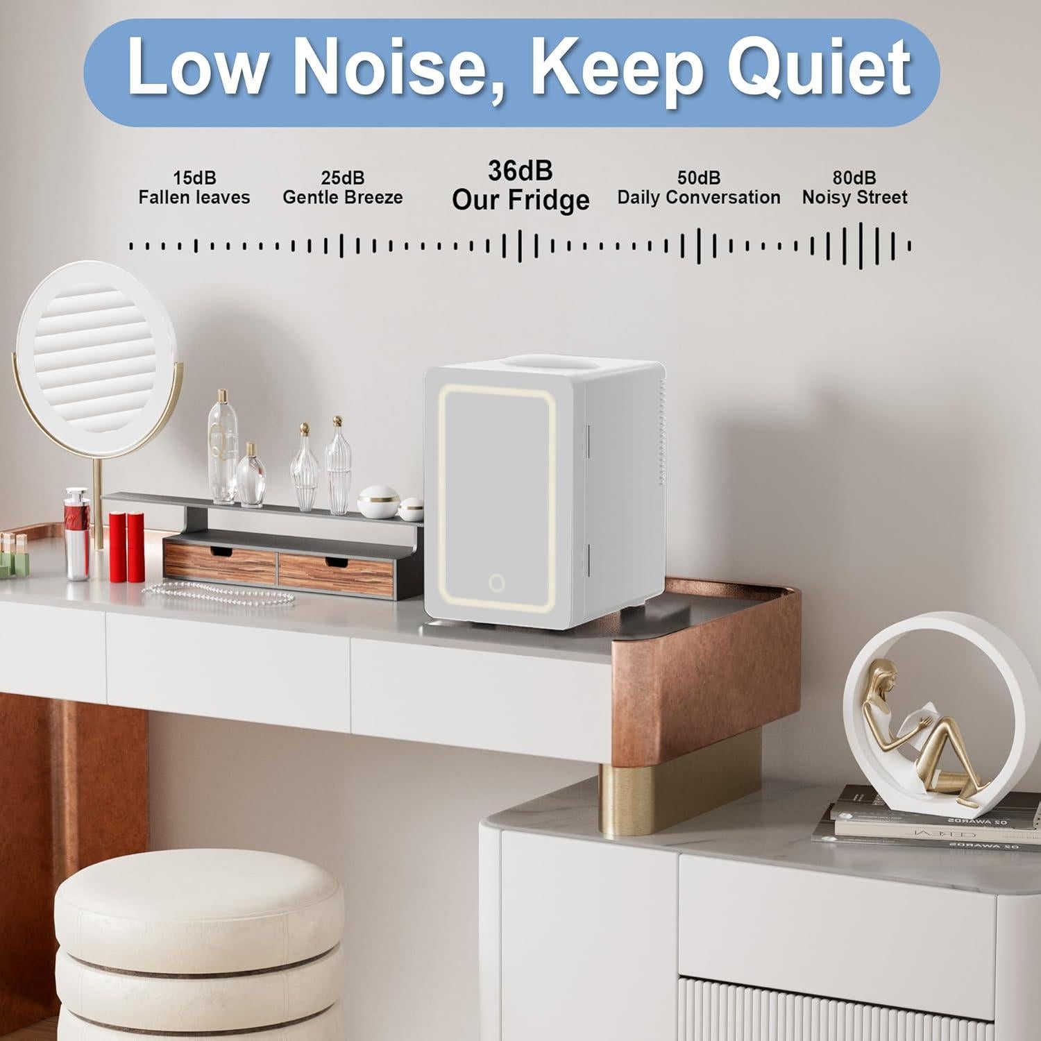 Mini Fridge 6L for Bedroom, Makeup Little Refrigerator with LED Light Portable Cosmetic Fridge for Dorm and Office, Desk Personal Cooler for Beauty Skincare Product and Food, White