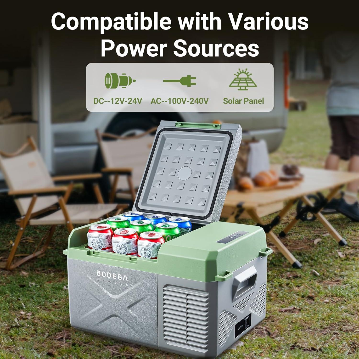 BODEGACOOLER 12 Volt Car Refrigerator, Portable Car Freezer 10 Quart, Car Fridge -4℉-68℉, Electric Cooler 12/24V DC100-240 Volt AC for Outdoor, RV, Camping, Travel, Vehicles, Home Use