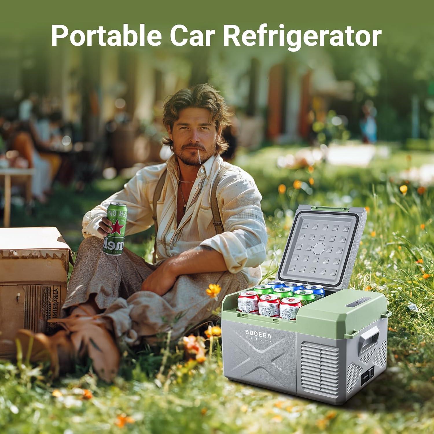 BODEGACOOLER 12 Volt Car Refrigerator, Portable Car Freezer 10 Quart, Car Fridge -4℉-68℉, Electric Cooler 12/24V DC100-240 Volt AC for Outdoor, RV, Camping, Travel, Vehicles, Home Use