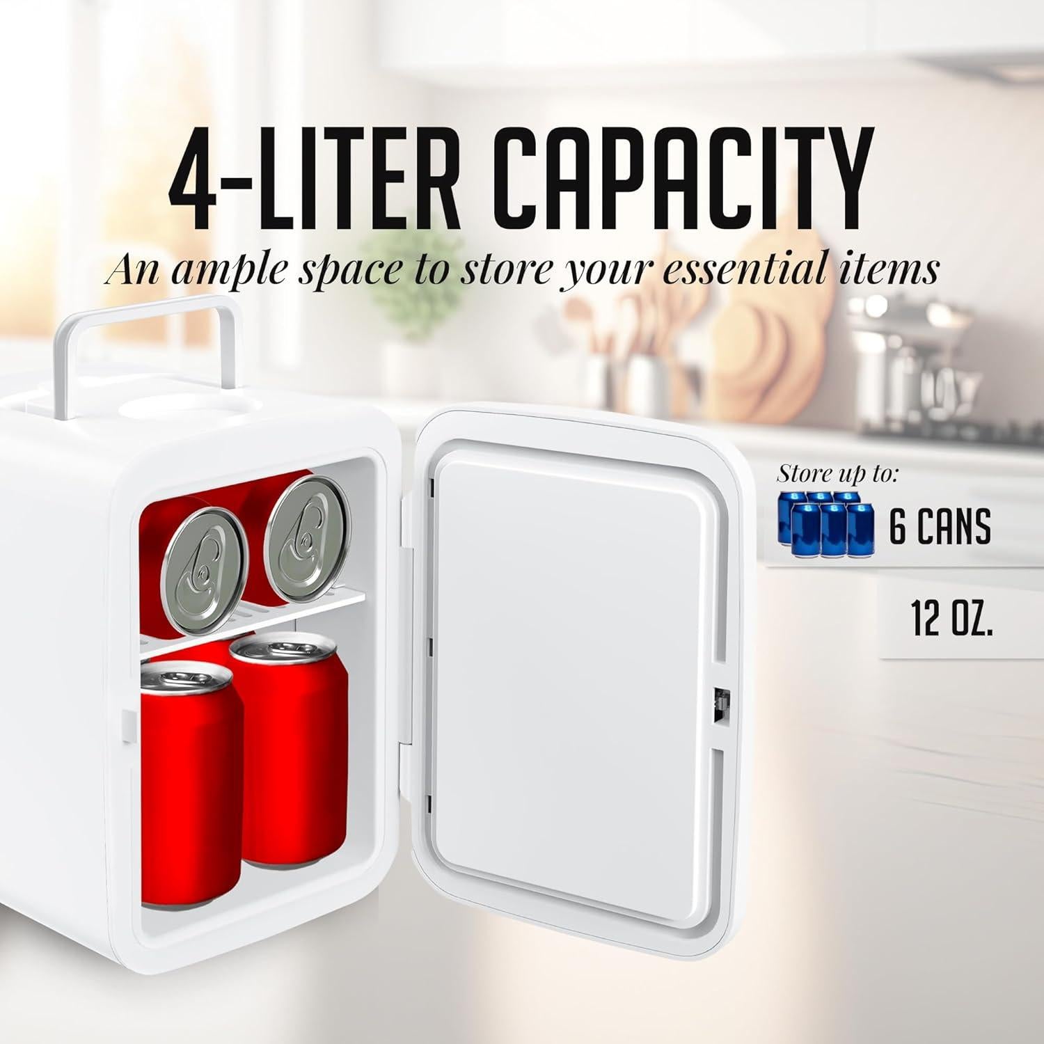 Refrigerador Mini OVENTE RF04W 4L Portátil para Bebidas y Cosméticos