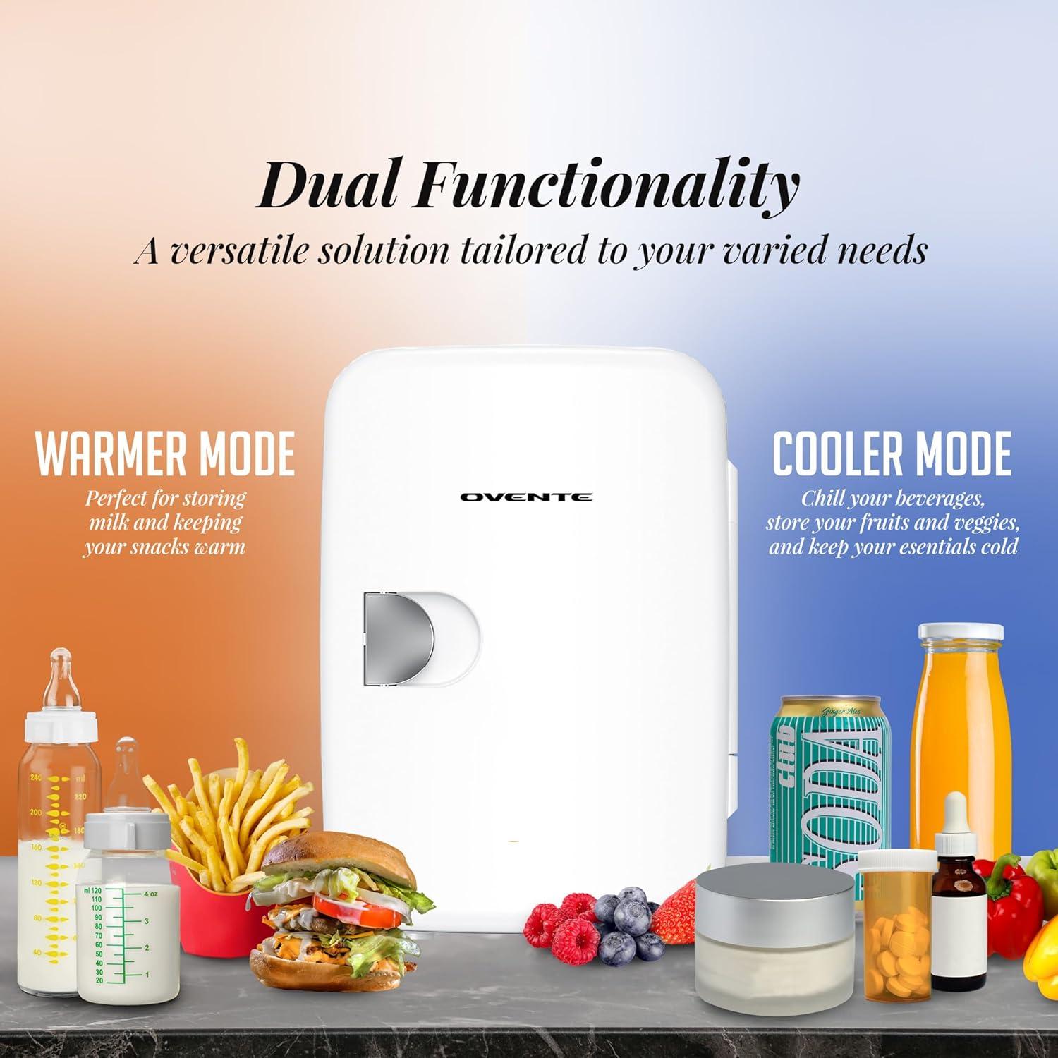 Refrigerador Mini OVENTE RF04W 4L Portátil para Bebidas y Cosméticos