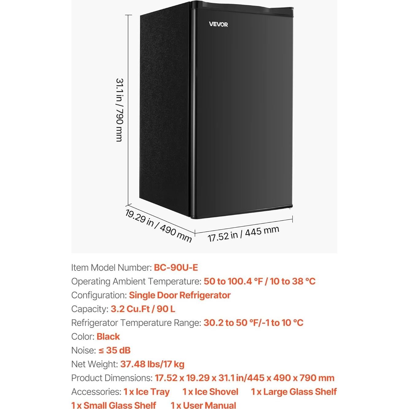 Mini Nevera Compacta VEVOR 90L con Congelador y Control de Temperatura