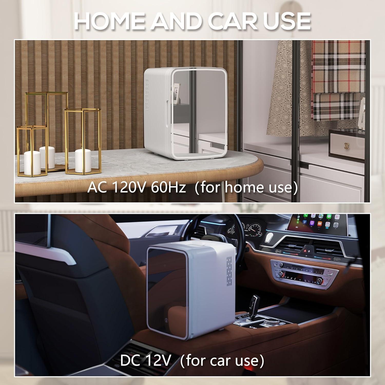 Mini Nevera HOMCOM 10L con Espejo LED para Cuidado de Piel