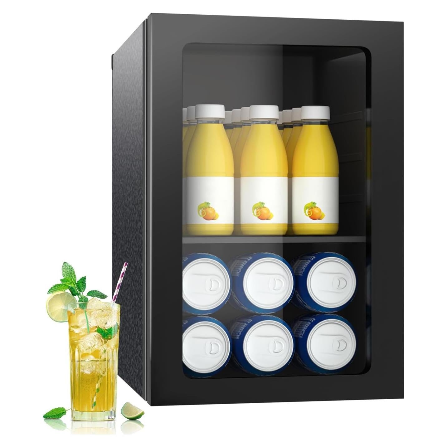 Beverage Refrigerator Cooler, 0.9 Cu.ft Mini Fridge Holds 24 Cans, Solid Door, Manual Temperature Control (at the Back), Quiet Compact Drink Fridge for Soda, Beer, Wine, Office, Dorm, Bar