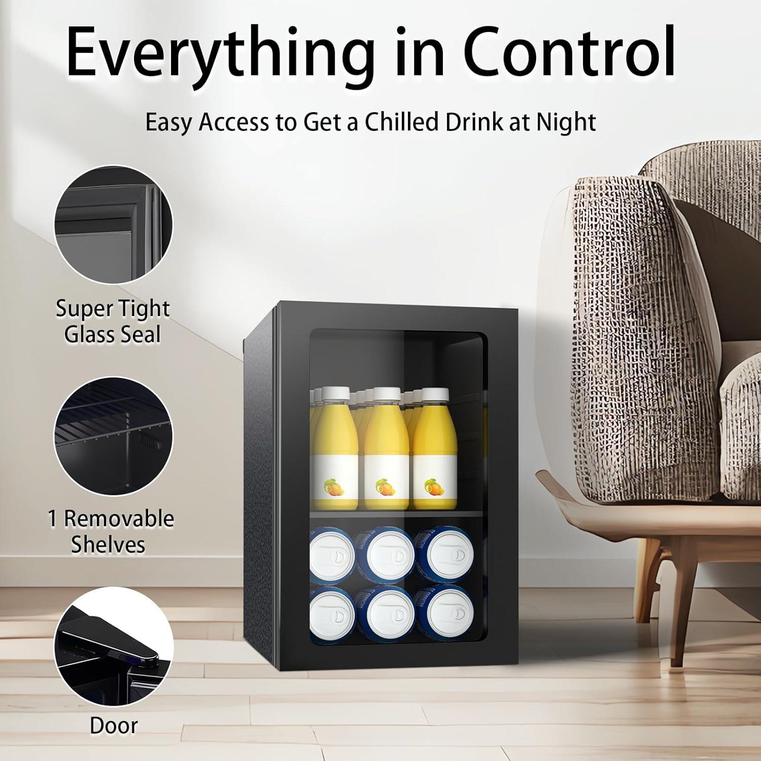 Beverage Refrigerator Cooler, 0.9 Cu.ft Mini Fridge Holds 24 Cans, Solid Door, Manual Temperature Control (at the Back), Quiet Compact Drink Fridge for Soda, Beer, Wine, Office, Dorm, Bar