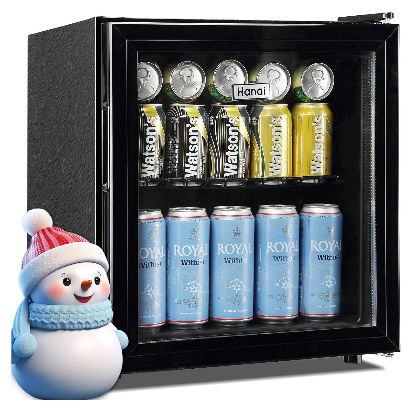 WANAI Mini Fridge Cooler 60Cans Beverage Refrigerator Glass Door Beverage Cooler for Beers Wine Juicer Adjustable Shelves LED Lights for Home, Office or Bar