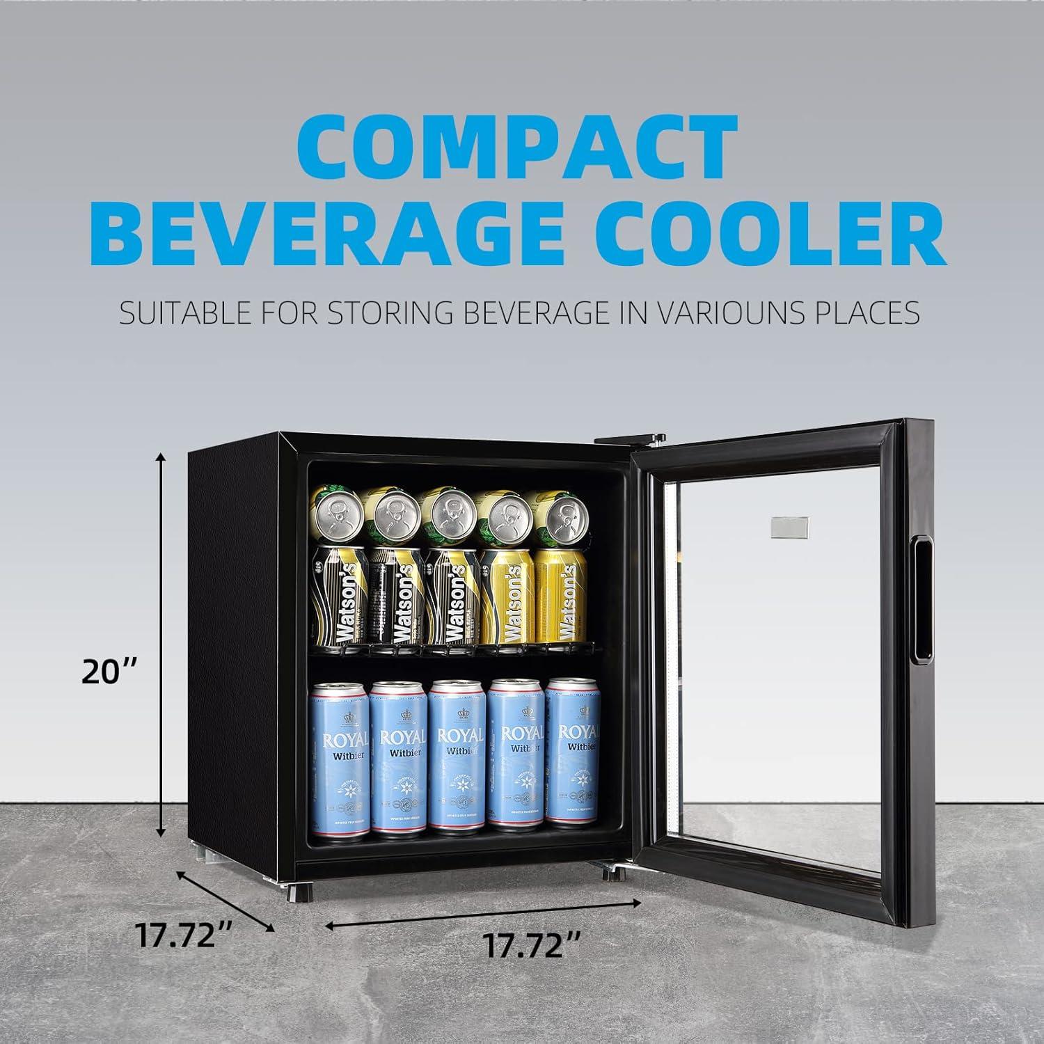 WANAI Mini Fridge Cooler 60Cans Beverage Refrigerator Glass Door Beverage Cooler for Beers Wine Juicer Adjustable Shelves LED Lights for Home, Office or Bar