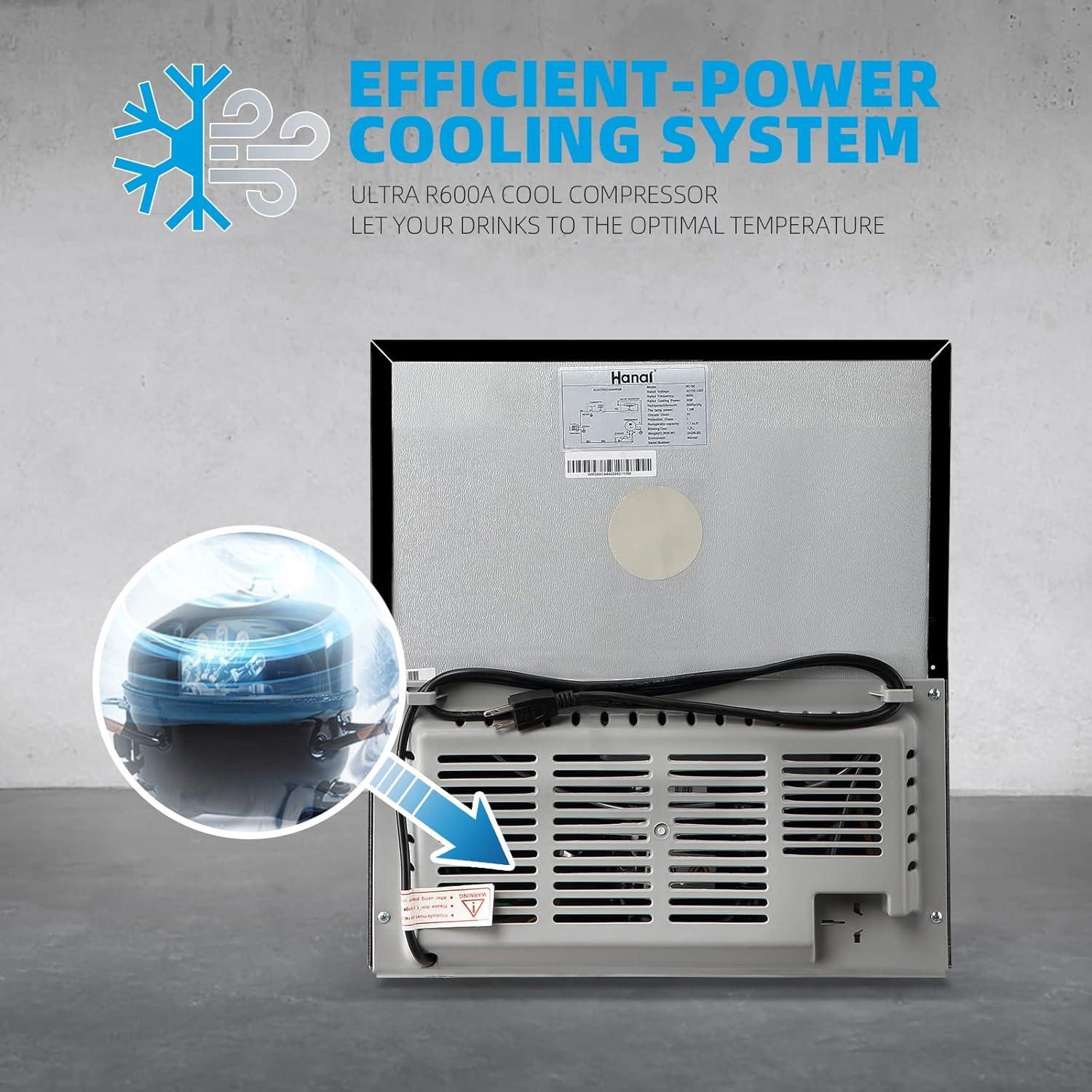 WANAI Mini Fridge Cooler 60Cans Beverage Refrigerator Glass Door Beverage Cooler for Beers Wine Juicer Adjustable Shelves LED Lights for Home, Office or Bar