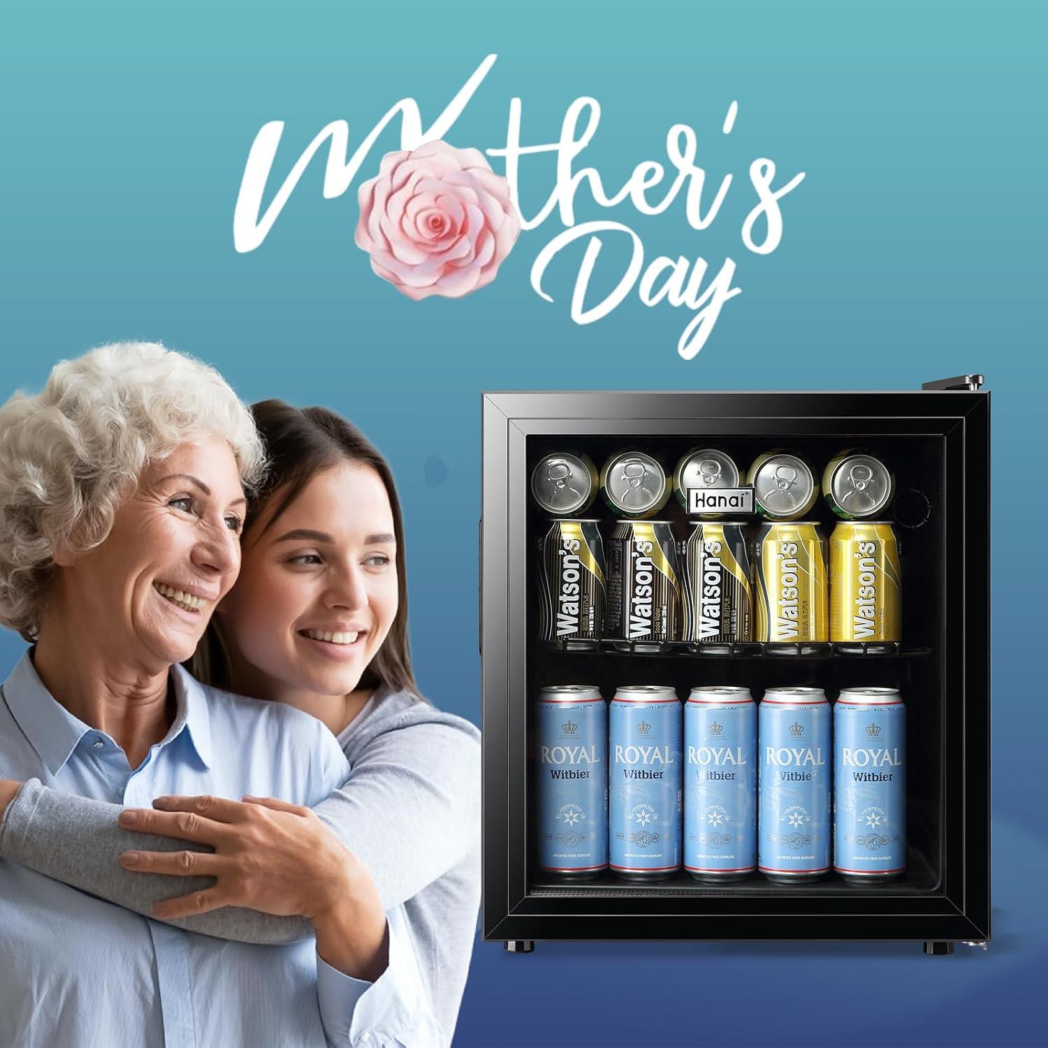 WANAI Mini Fridge Cooler 60Cans Beverage Refrigerator Glass Door Beverage Cooler for Beers Wine Juicer Adjustable Shelves LED Lights for Home, Office or Bar