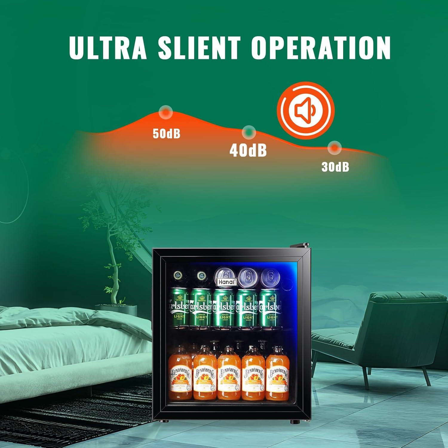 WANAI Mini Fridge Glass Door 120 Cans Beverage Refrigerator Small Wine Cooler Clear Front Drinks Fridge for Soda Beer Bar Home Office with 7 Thermostat LED Lights