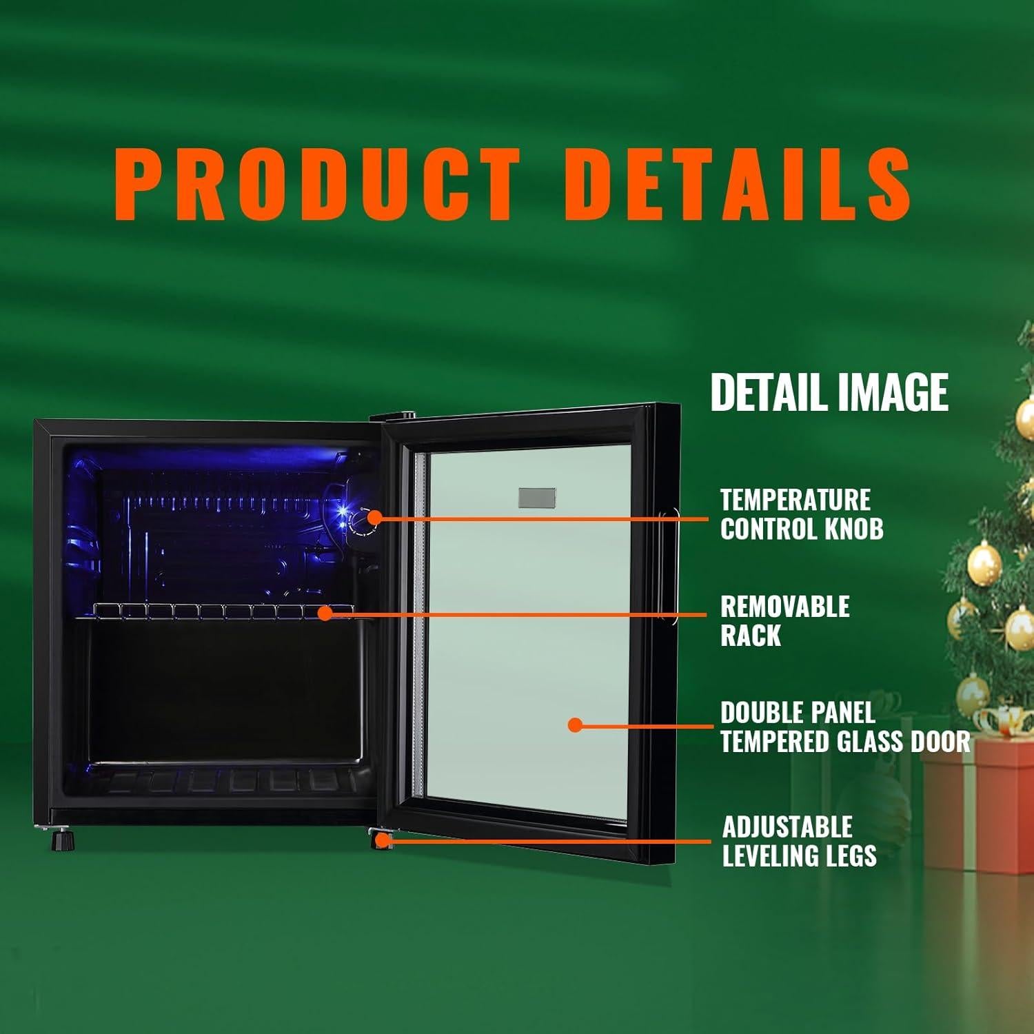 WANAI Mini Fridge Glass Door 120 Cans Beverage Refrigerator Small Wine Cooler Clear Front Drinks Fridge for Soda Beer Bar Home Office with 7 Thermostat LED Lights