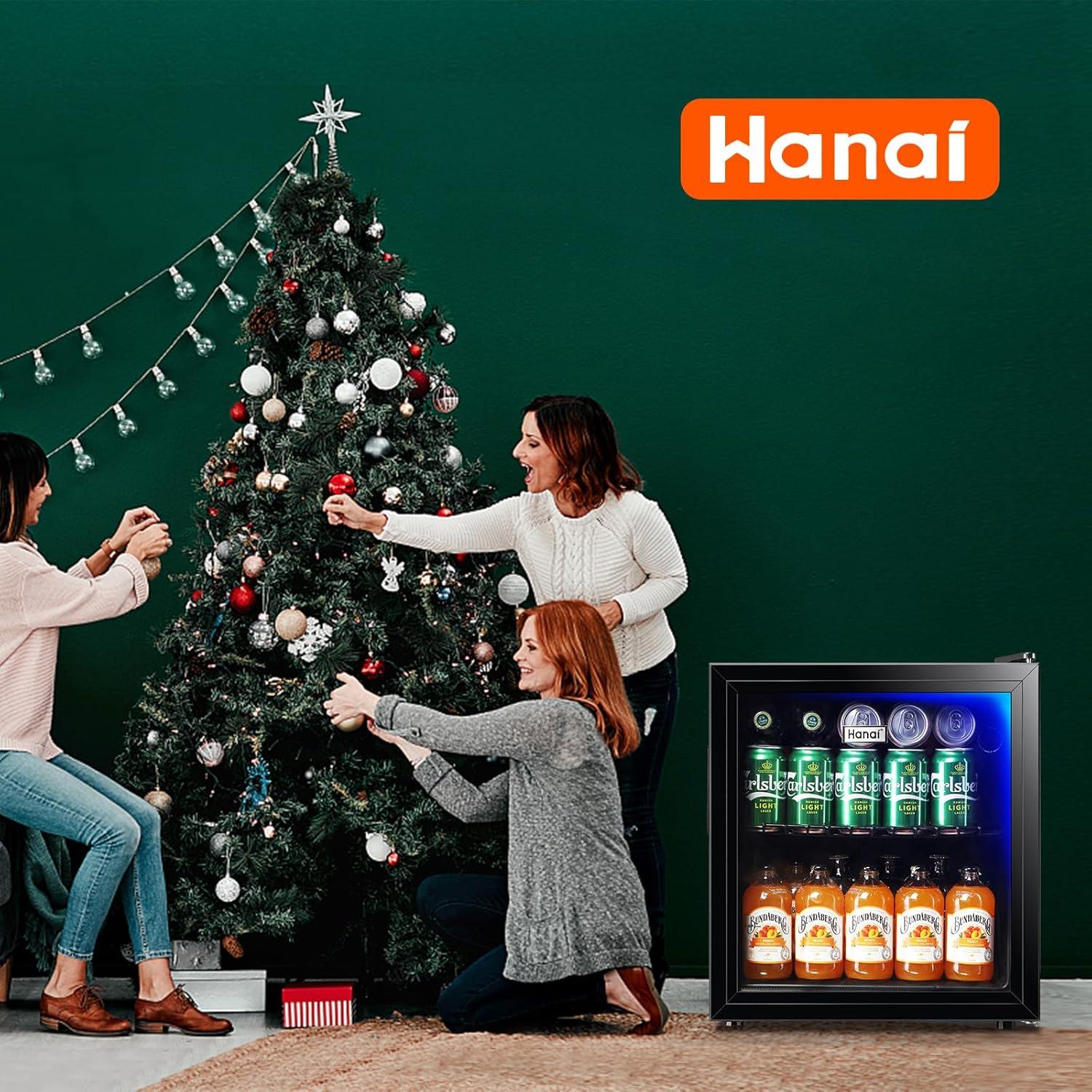 WANAI Mini Fridge Glass Door 120 Cans Beverage Refrigerator Small Wine Cooler Clear Front Drinks Fridge for Soda Beer Bar Home Office with 7 Thermostat LED Lights