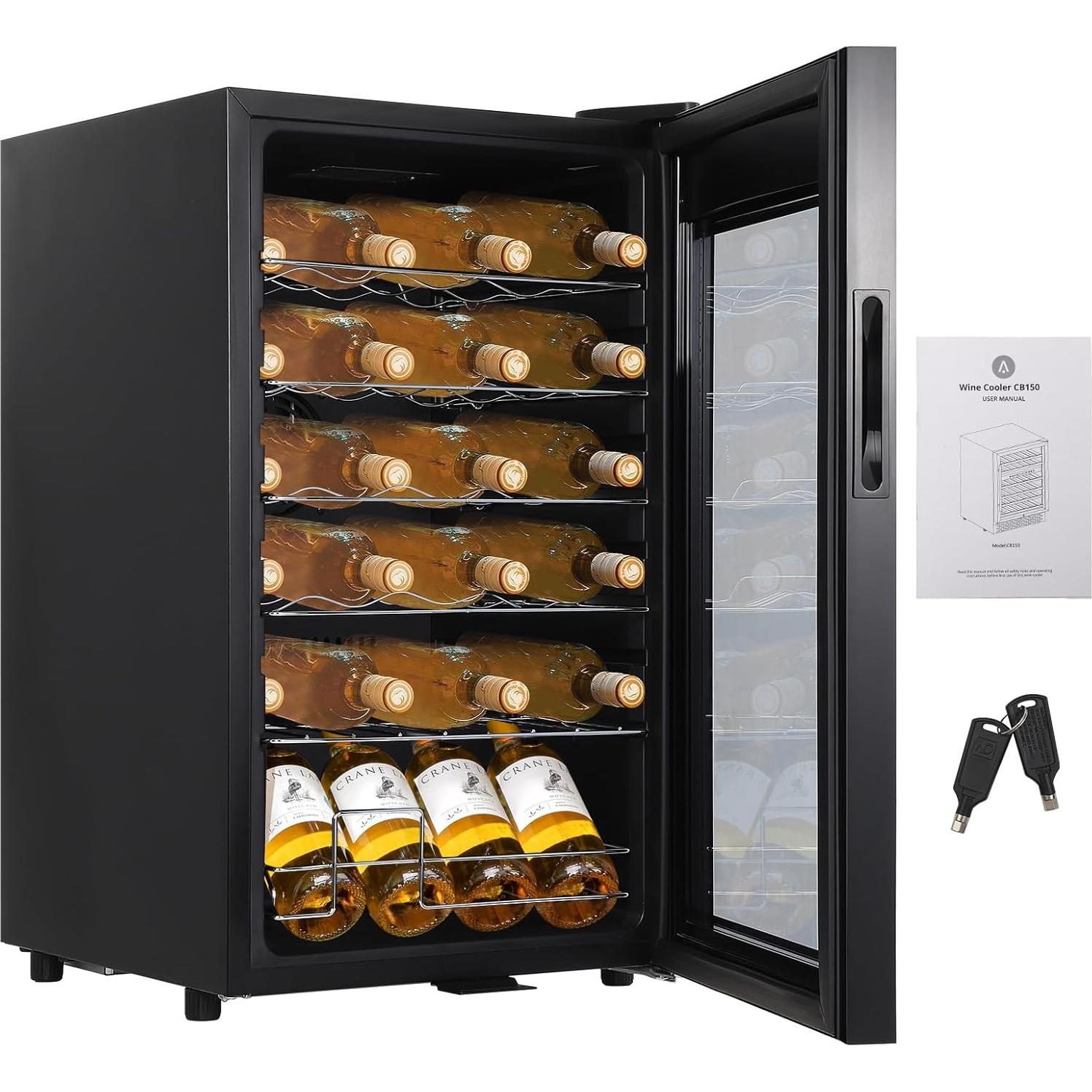 Mini Fridge With Glass Door, 24 Bottles Wine Cooler Refrigerator With Adjustable Shelves & Digital Temperature Display, 40°F to 65°F Temperature Control Fridge for Office, Bedroom, Bar, Black