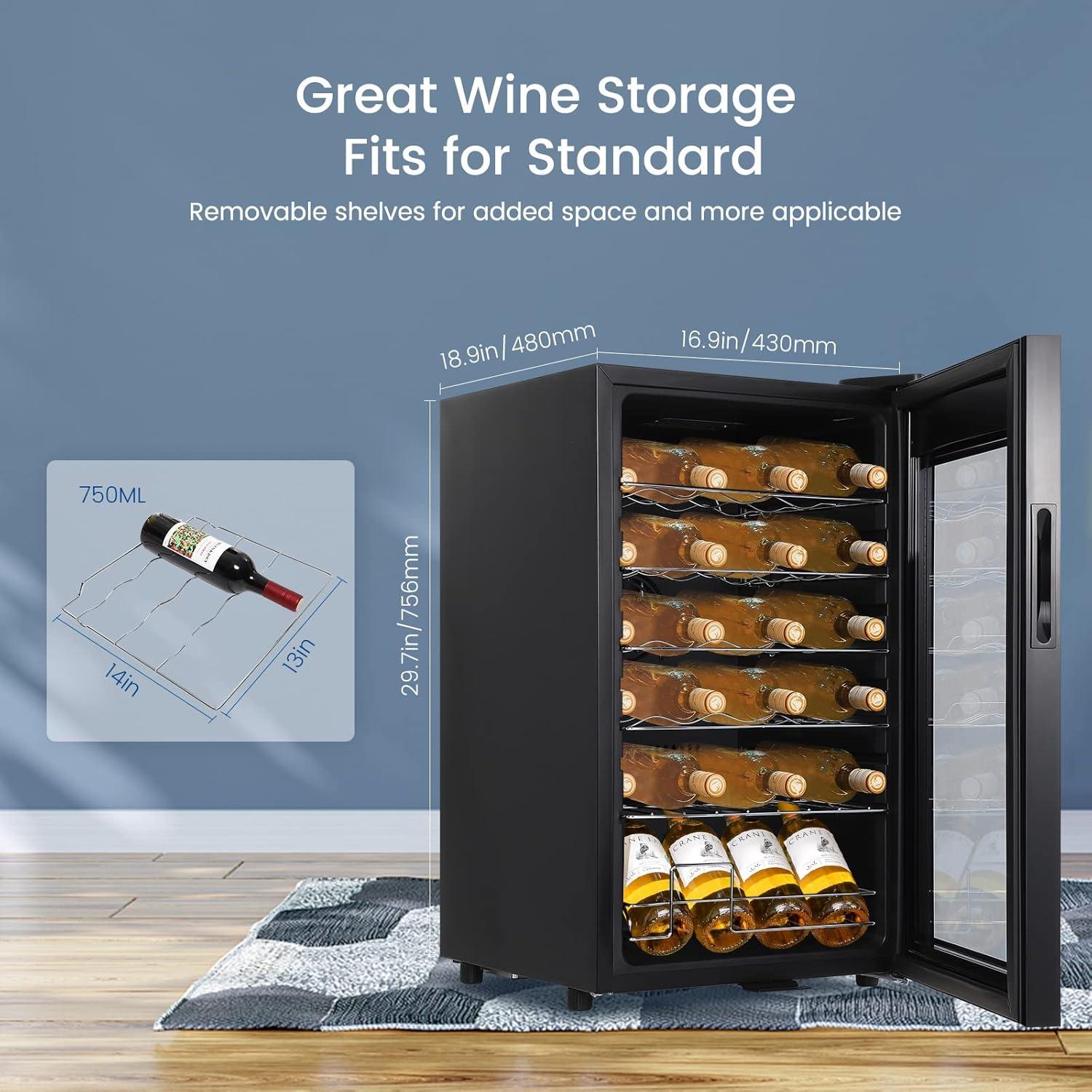 Mini Fridge With Glass Door, 24 Bottles Wine Cooler Refrigerator With Adjustable Shelves & Digital Temperature Display, 40°F to 65°F Temperature Control Fridge for Office, Bedroom, Bar, Black
