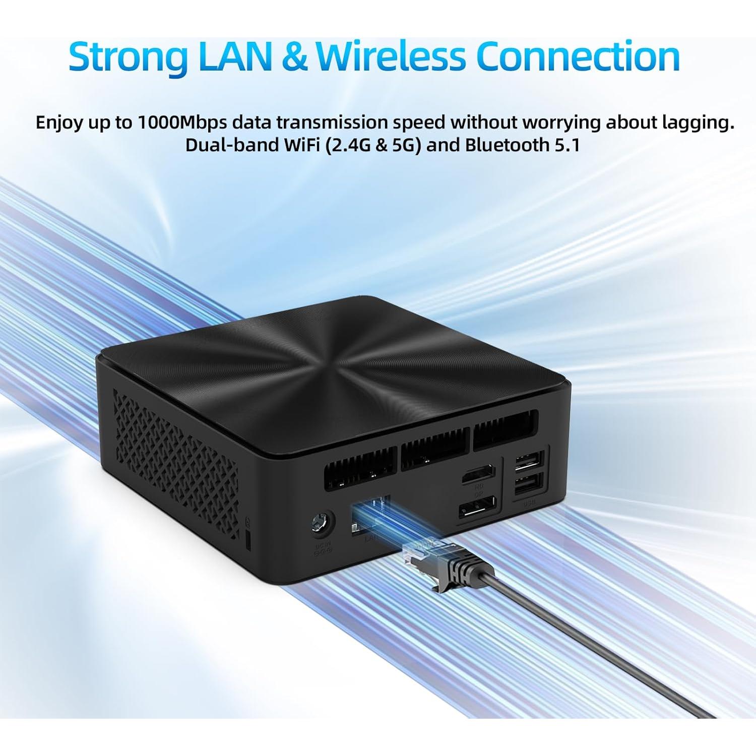 Mini PC QAZIPO N100, 16GB RAM, 512GB SSD, Doble Pantalla 4K