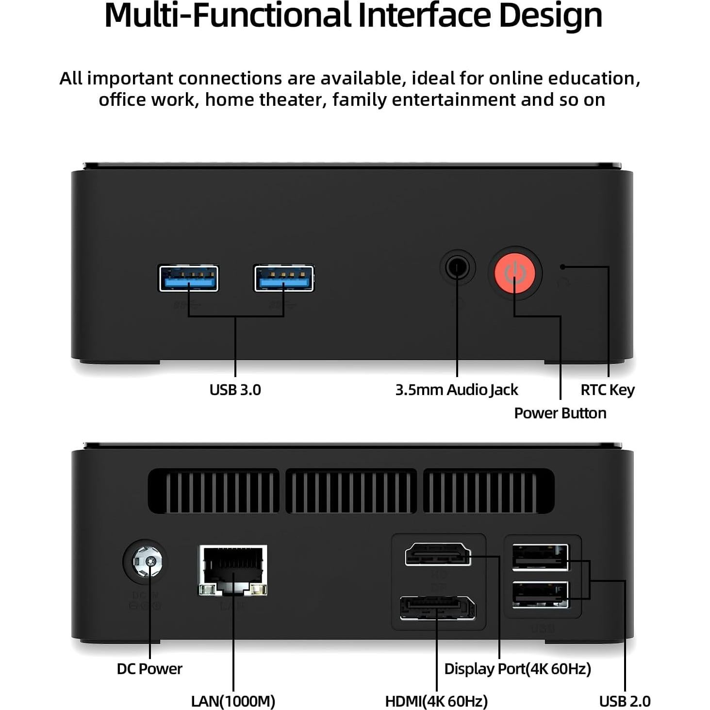Mini PC QAZIPO N100, 16GB RAM, 512GB SSD, Doble Pantalla 4K