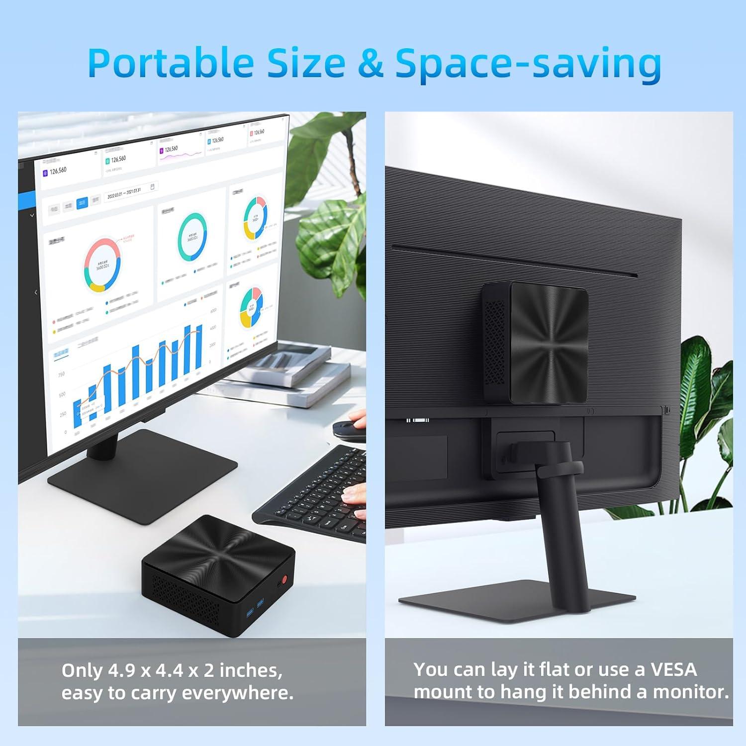 Mini PC QAZIPO N100, 16GB RAM, 512GB SSD, Doble Pantalla 4K