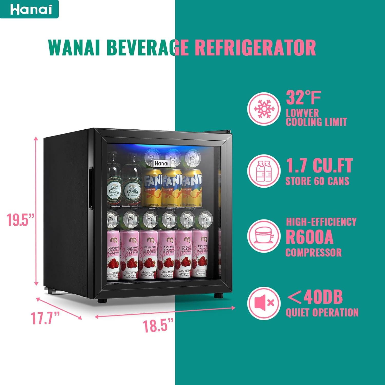 Refrigerador Mini WANAI 1.7 Pies³ 48.1L Negro con Luz LED