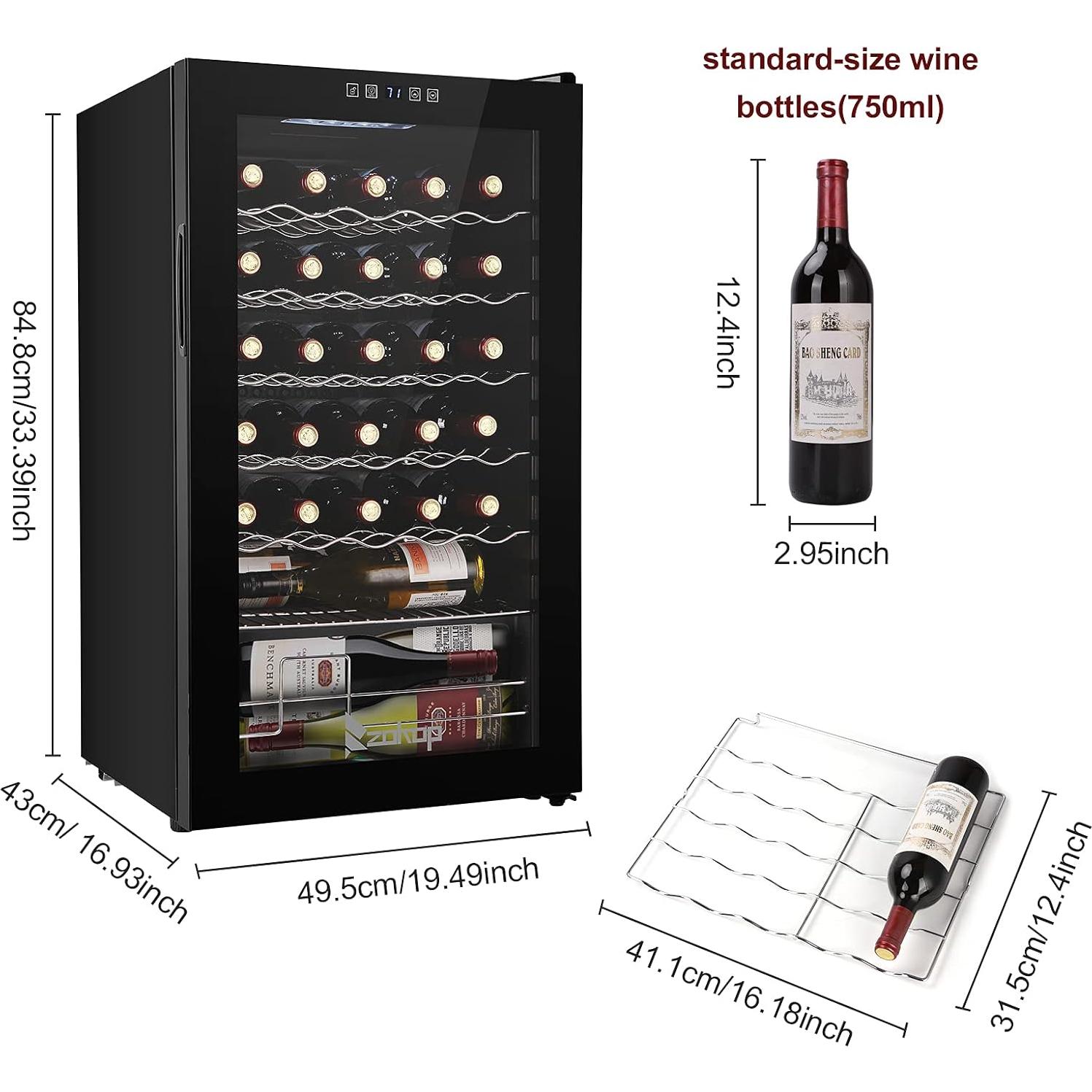 Winado Wine Cooler Refrigerator, 34 Bottle Freestanding Compressor Wine Cooler w/Digital Temp Control, Mini Wine Fridge with Double-Layer Glass Door & Removable Shelves