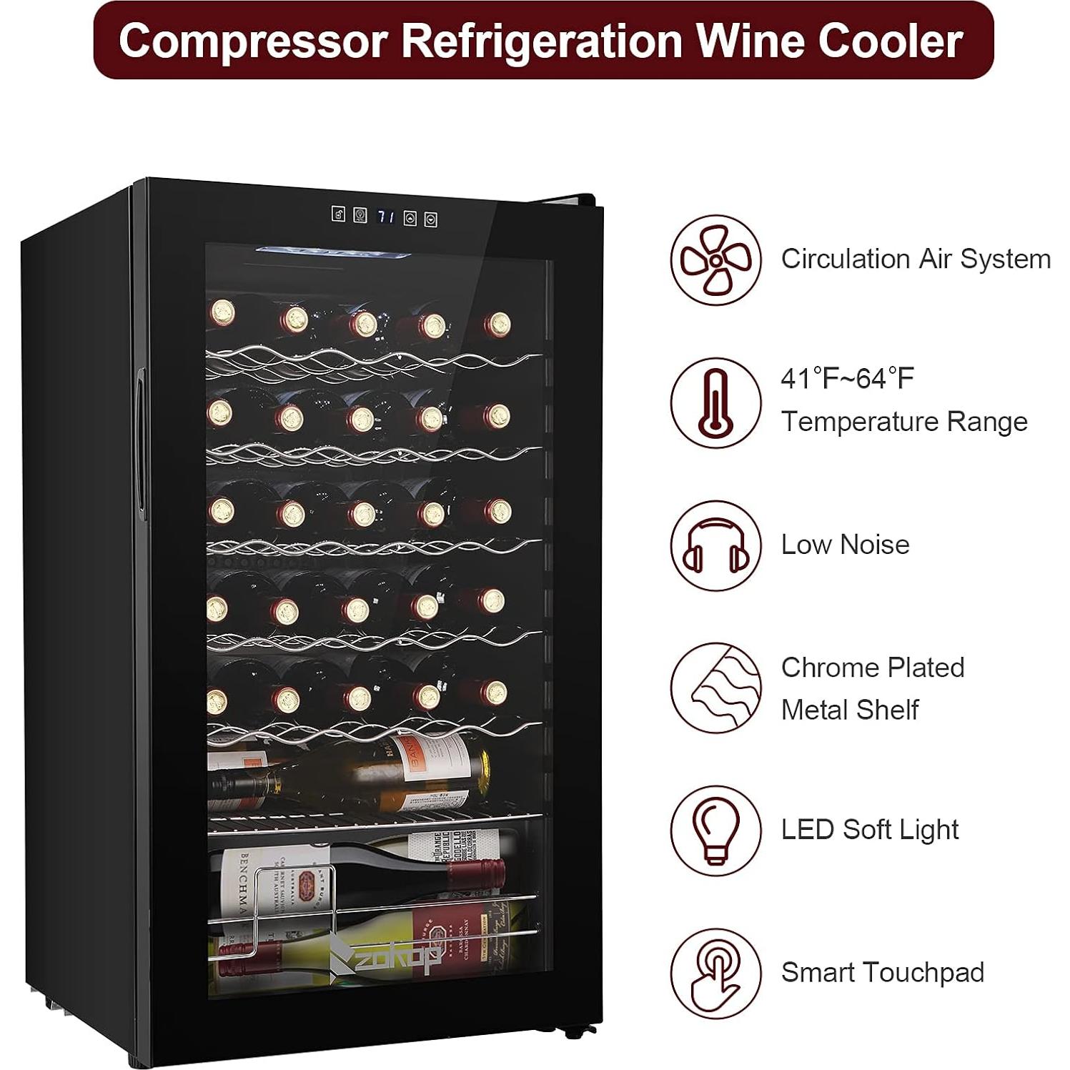 Winado Wine Cooler Refrigerator, 34 Bottle Freestanding Compressor Wine Cooler w/Digital Temp Control, Mini Wine Fridge with Double-Layer Glass Door & Removable Shelves