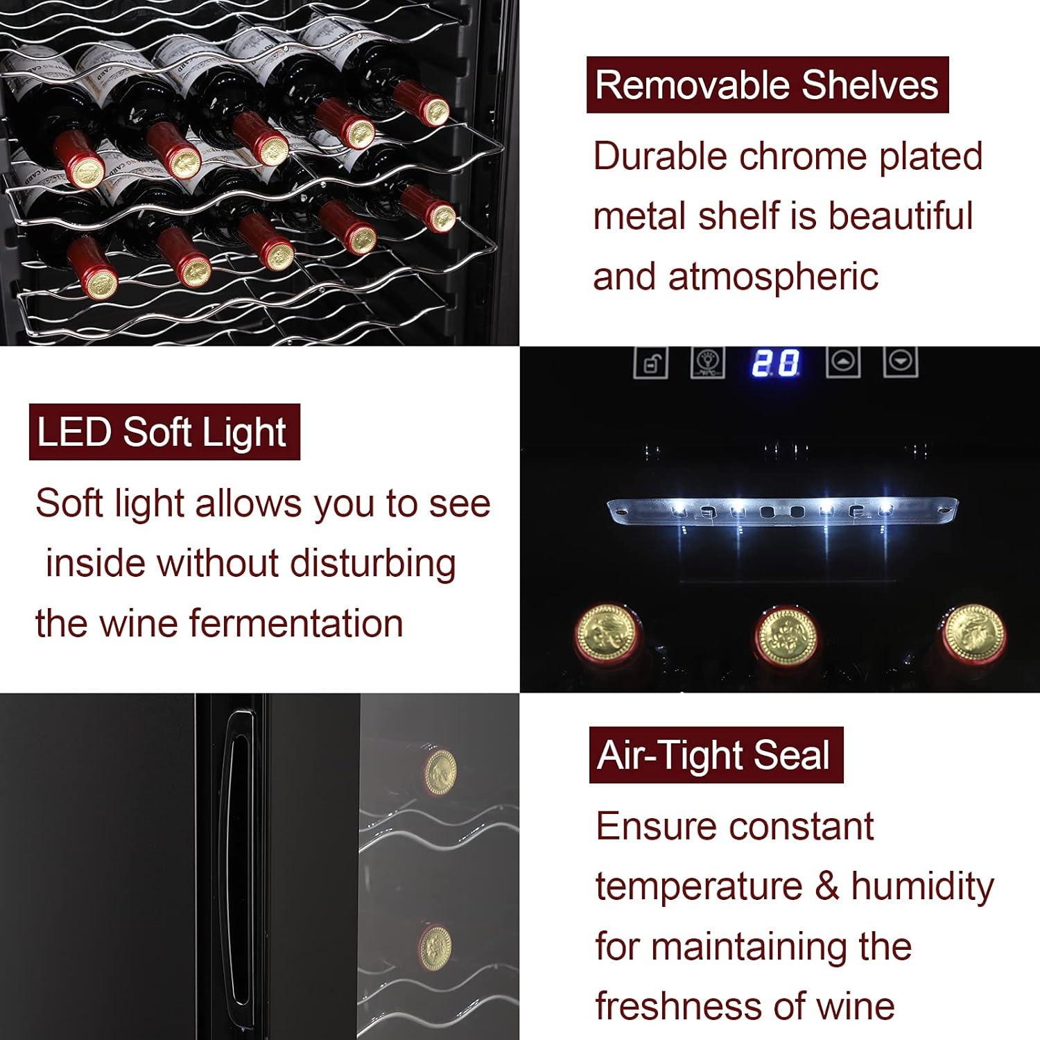 Winado Wine Cooler Refrigerator, 34 Bottle Freestanding Compressor Wine Cooler w/Digital Temp Control, Mini Wine Fridge with Double-Layer Glass Door & Removable Shelves