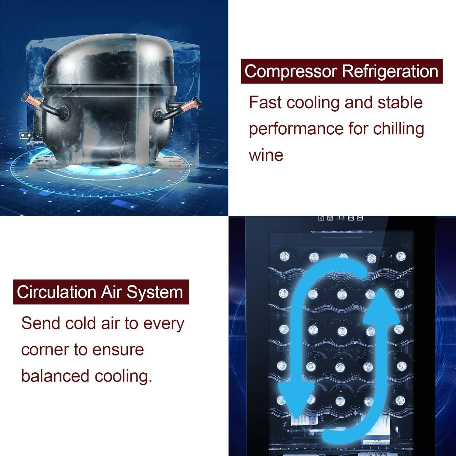 Winado Wine Cooler Refrigerator, 34 Bottle Freestanding Compressor Wine Cooler w/Digital Temp Control, Mini Wine Fridge with Double-Layer Glass Door & Removable Shelves