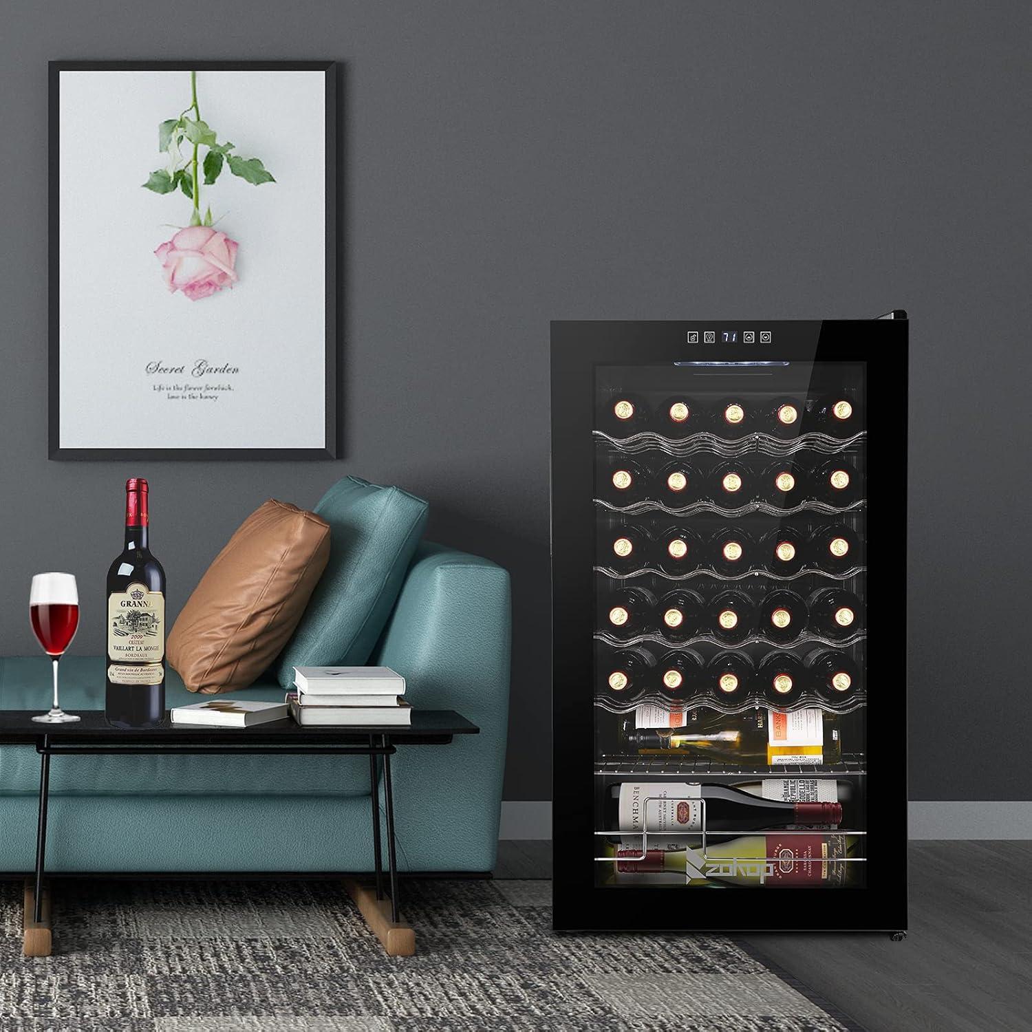 Winado Wine Cooler Refrigerator, 34 Bottle Freestanding Compressor Wine Cooler w/Digital Temp Control, Mini Wine Fridge with Double-Layer Glass Door & Removable Shelves