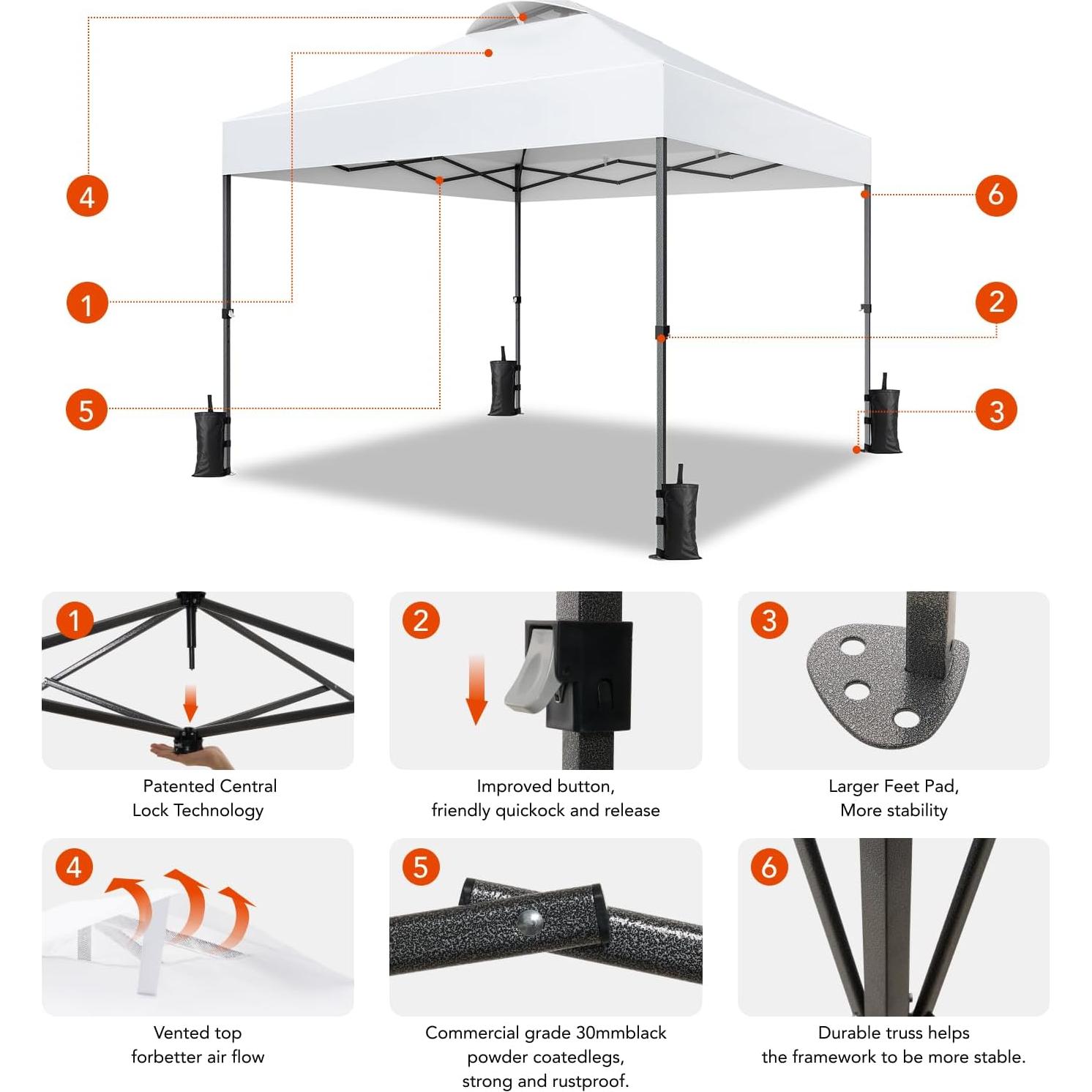 Carpa Plegable AMADA 3.05x3.05m Blanca para Eventos y Camping