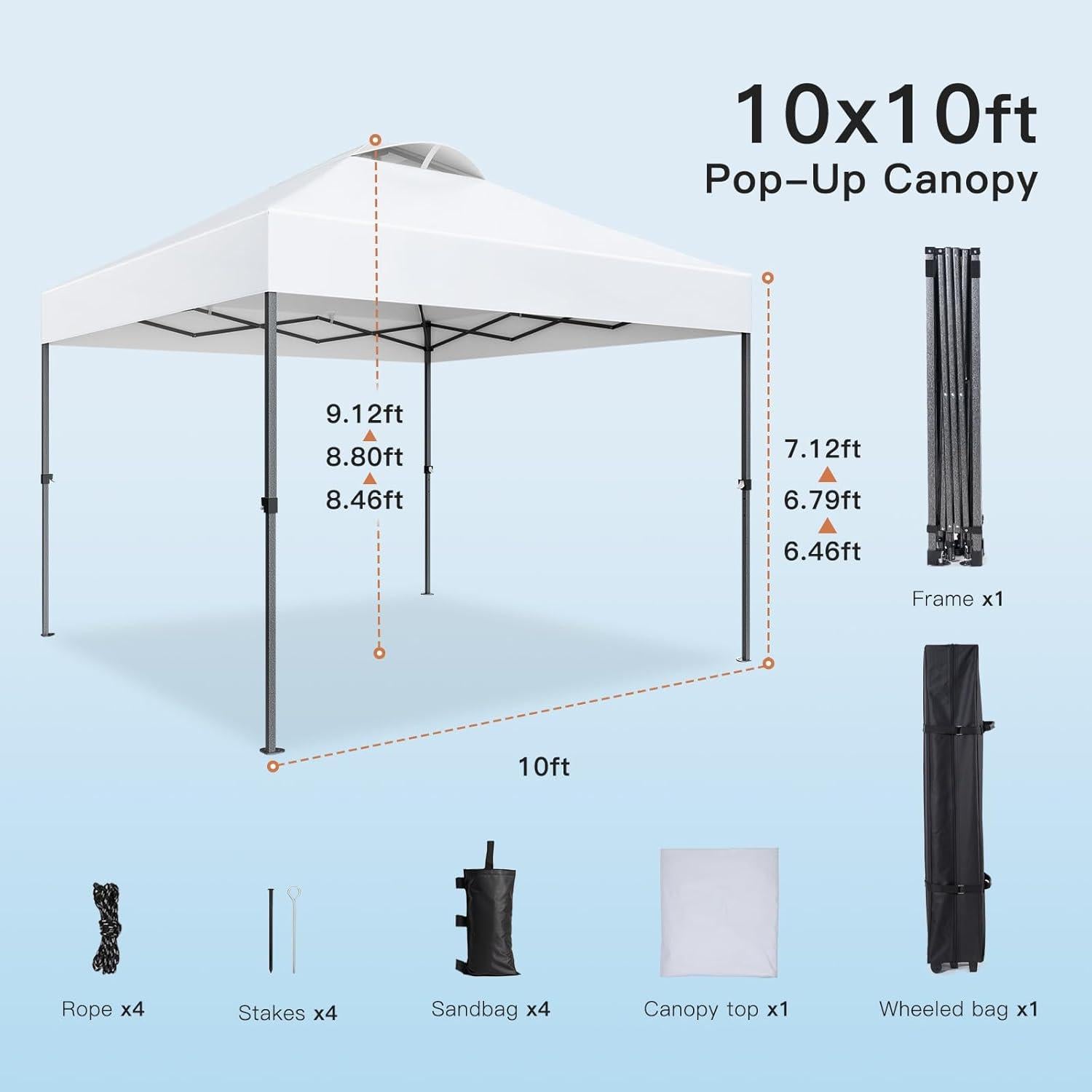 Carpa Plegable AMADA 3.05x3.05m Blanca para Eventos y Camping