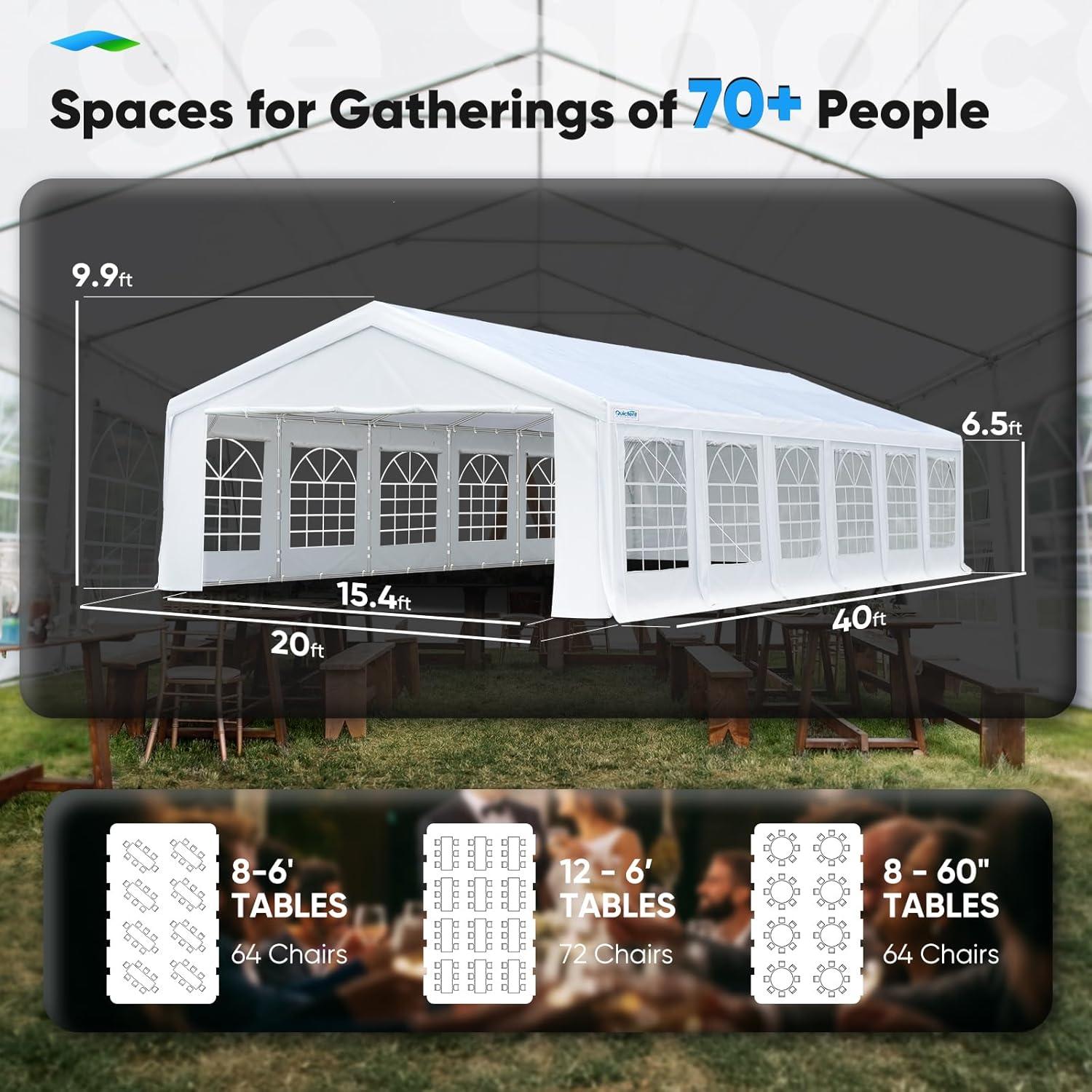 Quictent Premium 20x40 Party Tent Heavy Duty Outdoor Gazebo White Event Shelter Wedding Canopy Tent for Parties Carport BBQ with Removable Sidewall Windows & Storage Bags