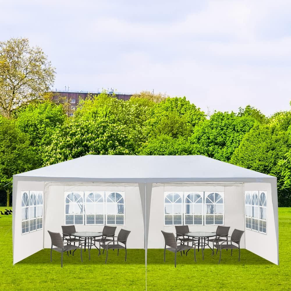 10'x20' Party Tent Outdoor Wedding Event Tents with 4 Removable Sidewalls, Heavy Duty Gazebo, Large Canopy Waterproof for Parties Patio Birthday All Season White