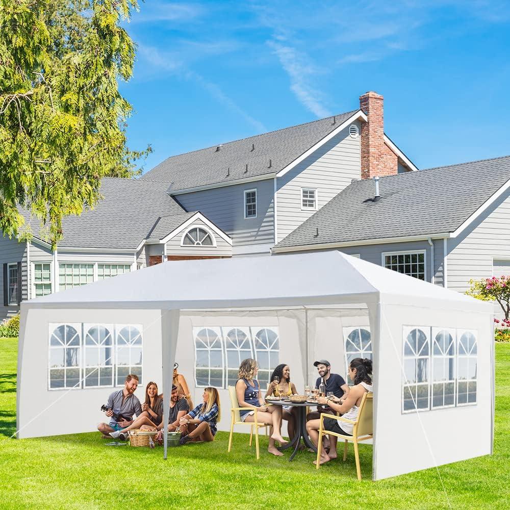 10'x20' Party Tent Outdoor Wedding Event Tents with 4 Removable Sidewalls, Heavy Duty Gazebo, Large Canopy Waterproof for Parties Patio Birthday All Season White