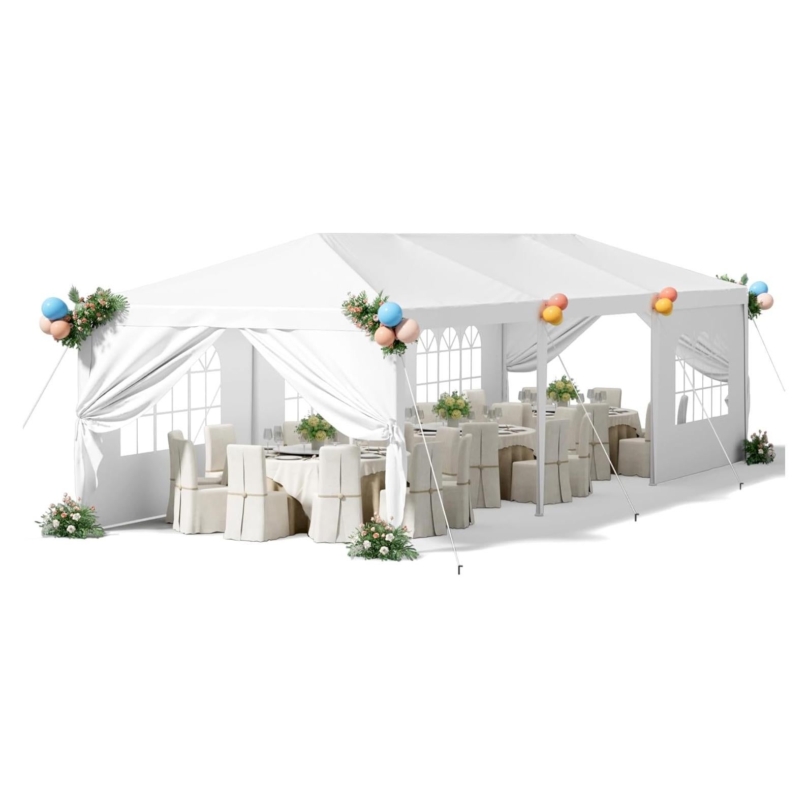 Homall 10' × 30' Party Tent Outdoor Tent for Party Rainproof Wedding Tent Event Booth for up to 40 People, Canopy Tent with Removable Sidewalls (White)