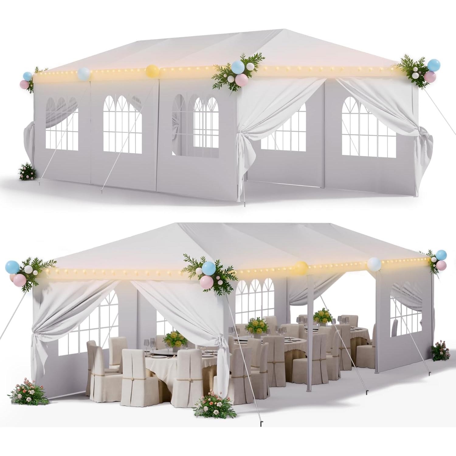 Homall 10' × 30' Party Tent Outdoor Tent for Party Rainproof Wedding Tent Event Booth for up to 40 People, Canopy Tent with Removable Sidewalls (White)