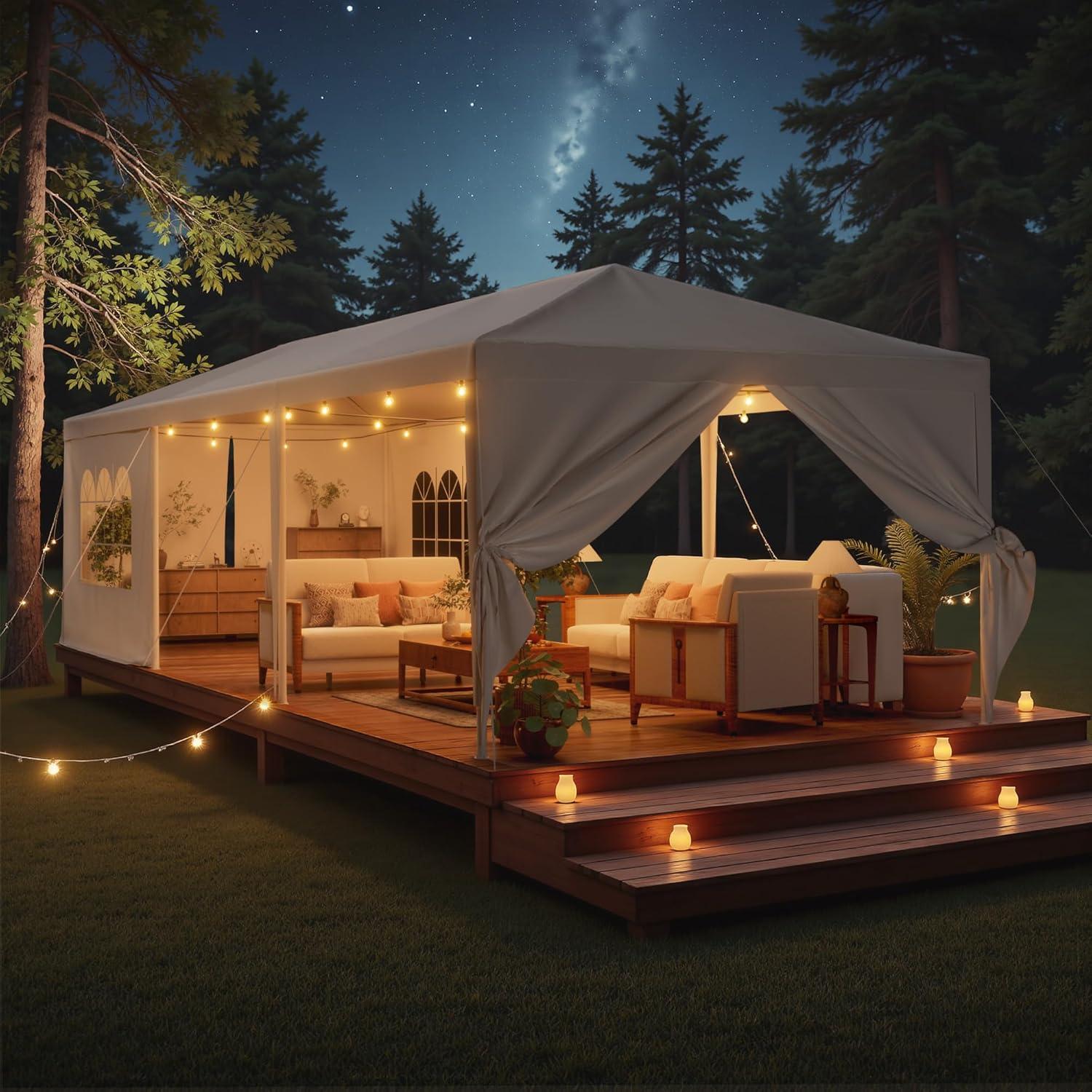 Homall 10' × 30' Party Tent Outdoor Tent for Party Rainproof Wedding Tent Event Booth for up to 40 People, Canopy Tent with Removable Sidewalls (White)