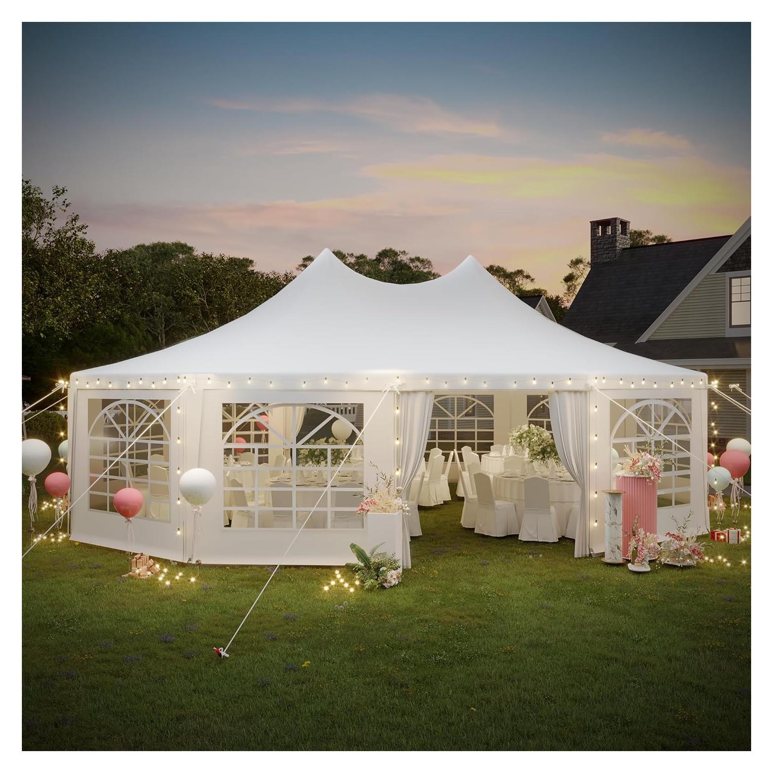 EROMMY 29x23ft Party Tent, White Wedding Tent, Dodecagonal Heavy Duty Canopy with Removable Sidewalls, 10 Church Windows and 2 Pull-Back Doors, Outdoor Gazebo Pavilion Shelter Tent for Party, Event