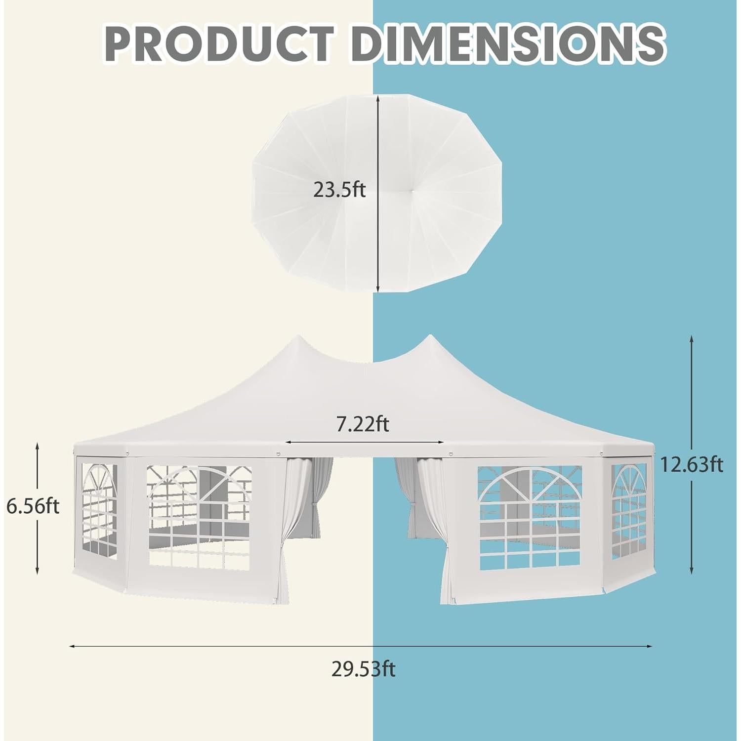 EROMMY 29x23ft Party Tent, White Wedding Tent, Dodecagonal Heavy Duty Canopy with Removable Sidewalls, 10 Church Windows and 2 Pull-Back Doors, Outdoor Gazebo Pavilion Shelter Tent for Party, Event